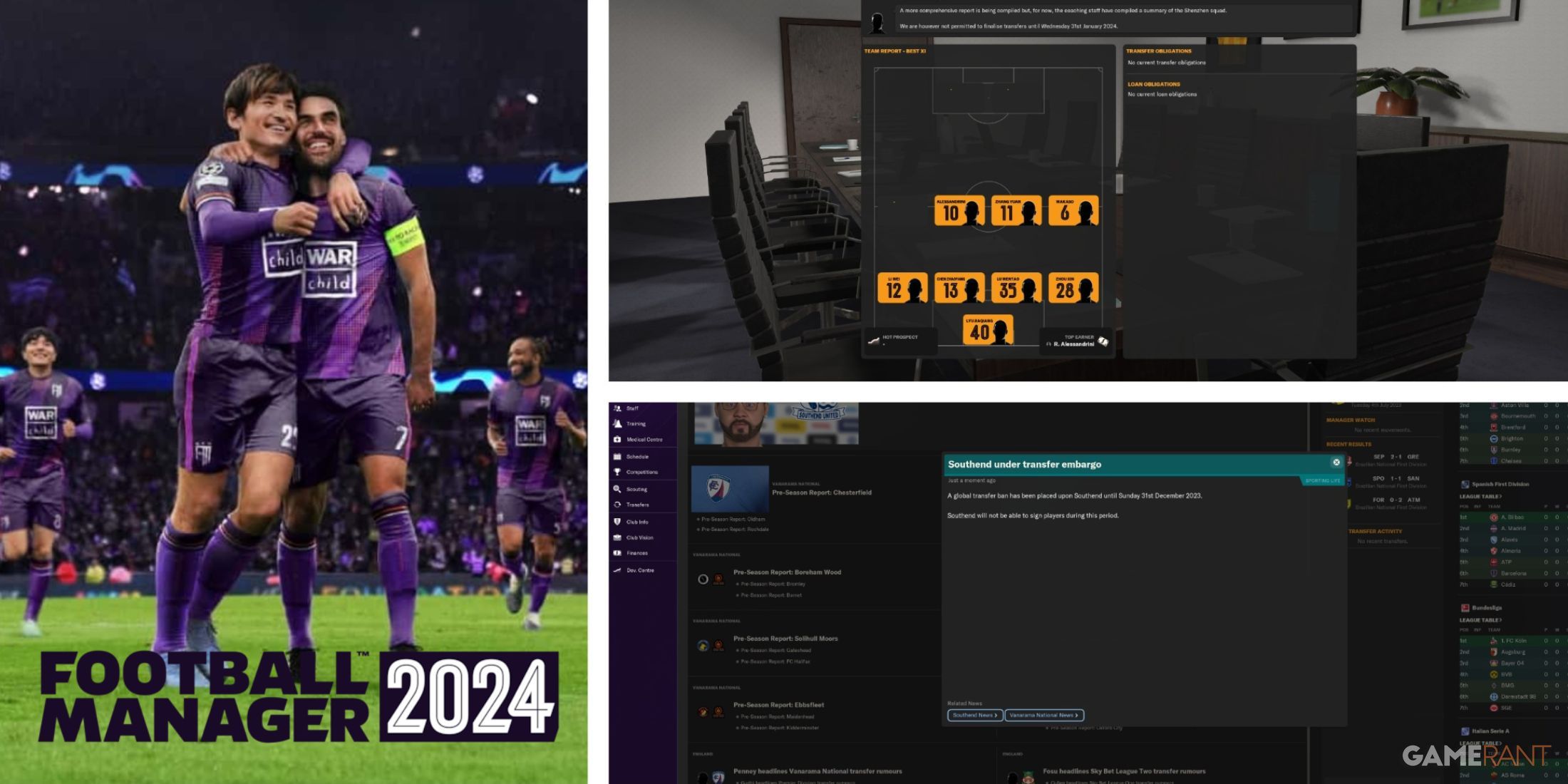 Collage of images relating to Football Manager 2024