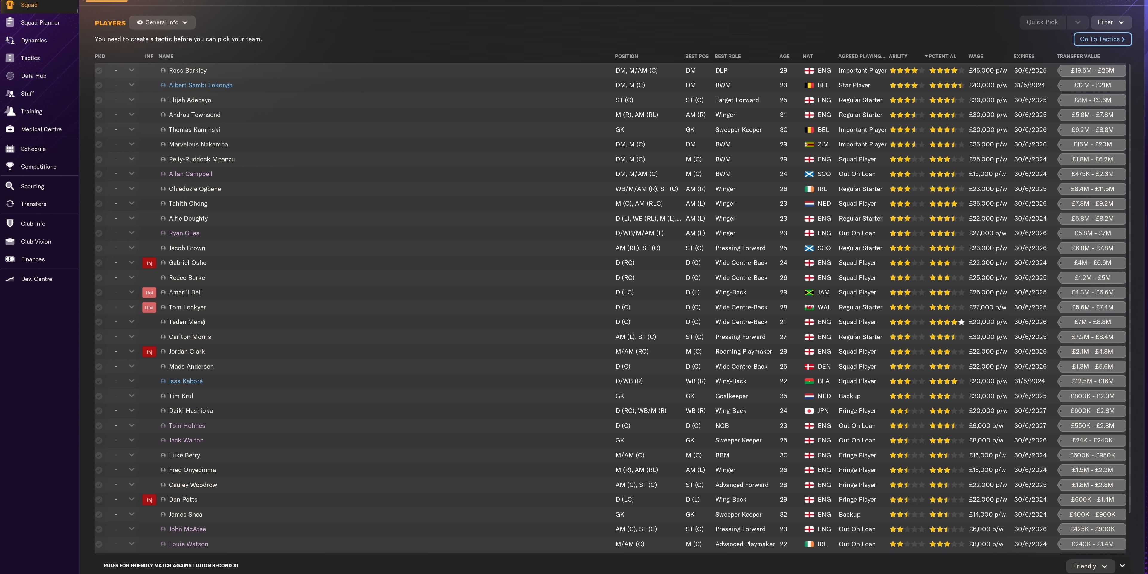 Luton Town FC Squad Info FM24