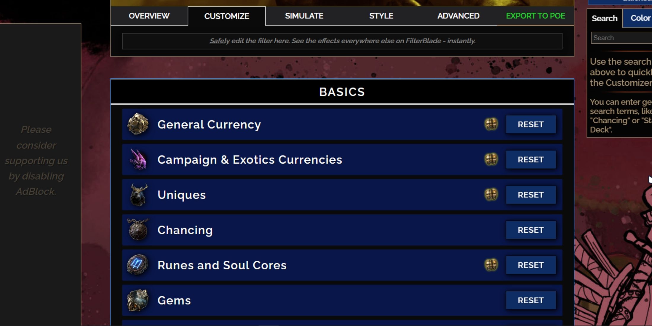 customize tab in path of exile 2