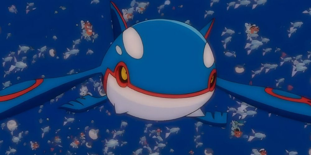 Kyogre swimming alongside other water Pokemon