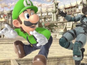 Luigi fighting Snake in Super Smash Bros. Ultimate.