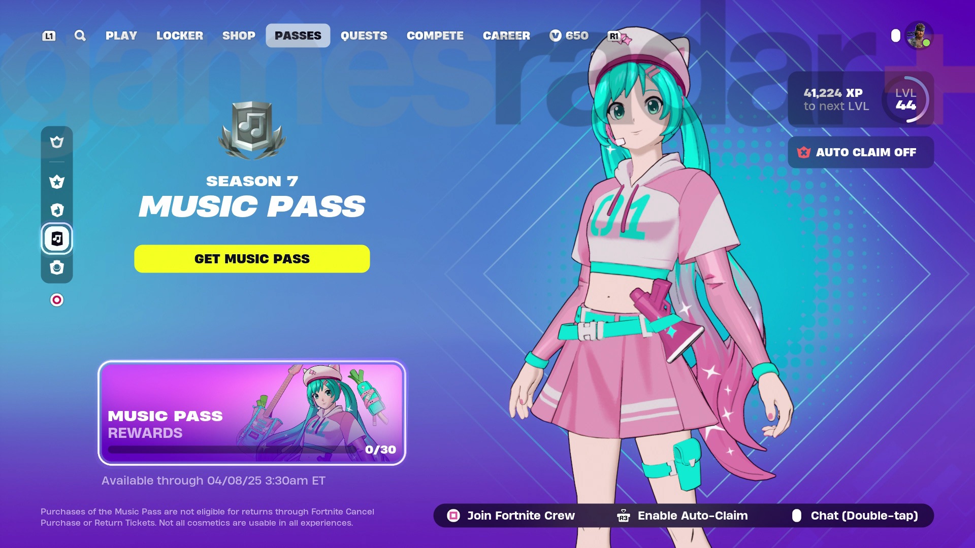 Fortnite Hatsune Miku outfit in the Music Pass