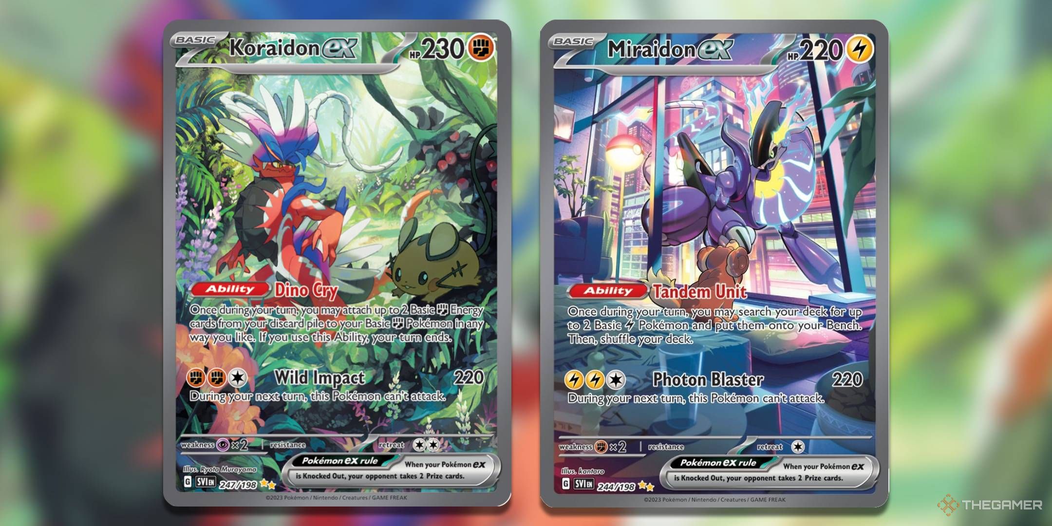 Full-art promo versions of Koraidon ex & Miraidon ex.