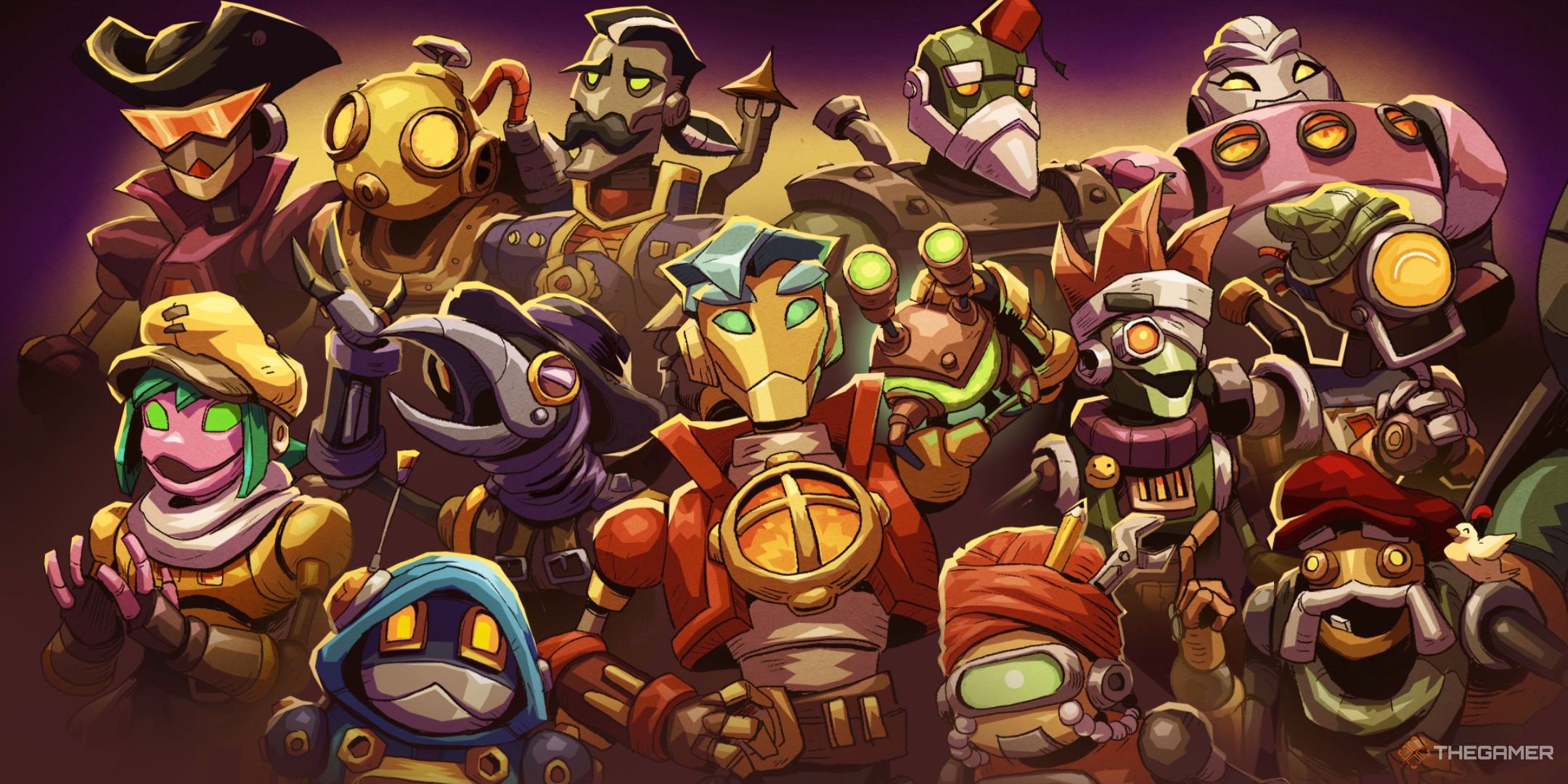 the complete crew of the Leeway Subarmine in Steamworld Heist 2.