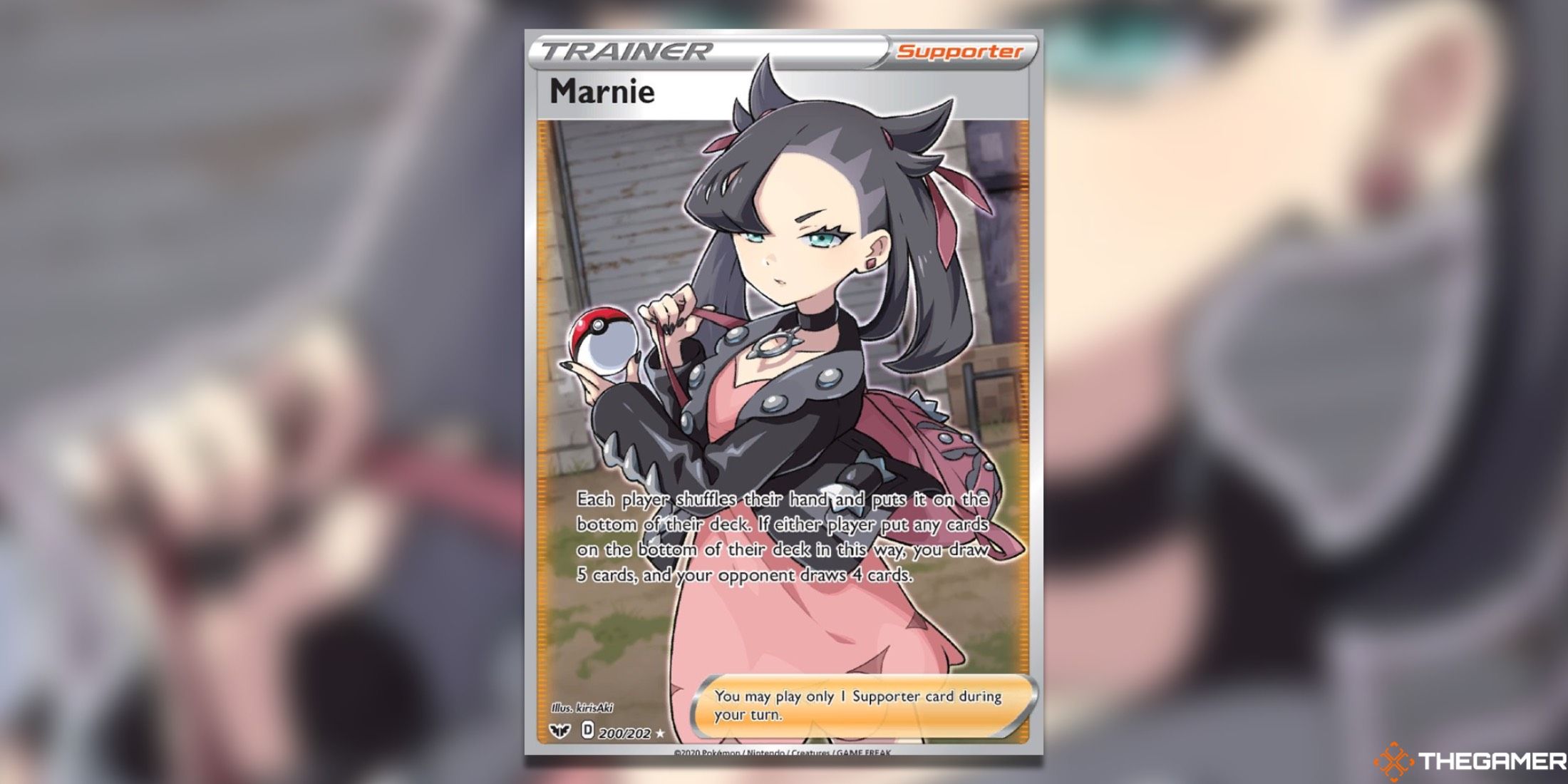 The Sword & Shield Base Marnie Full Art in the Pokemon TCG.