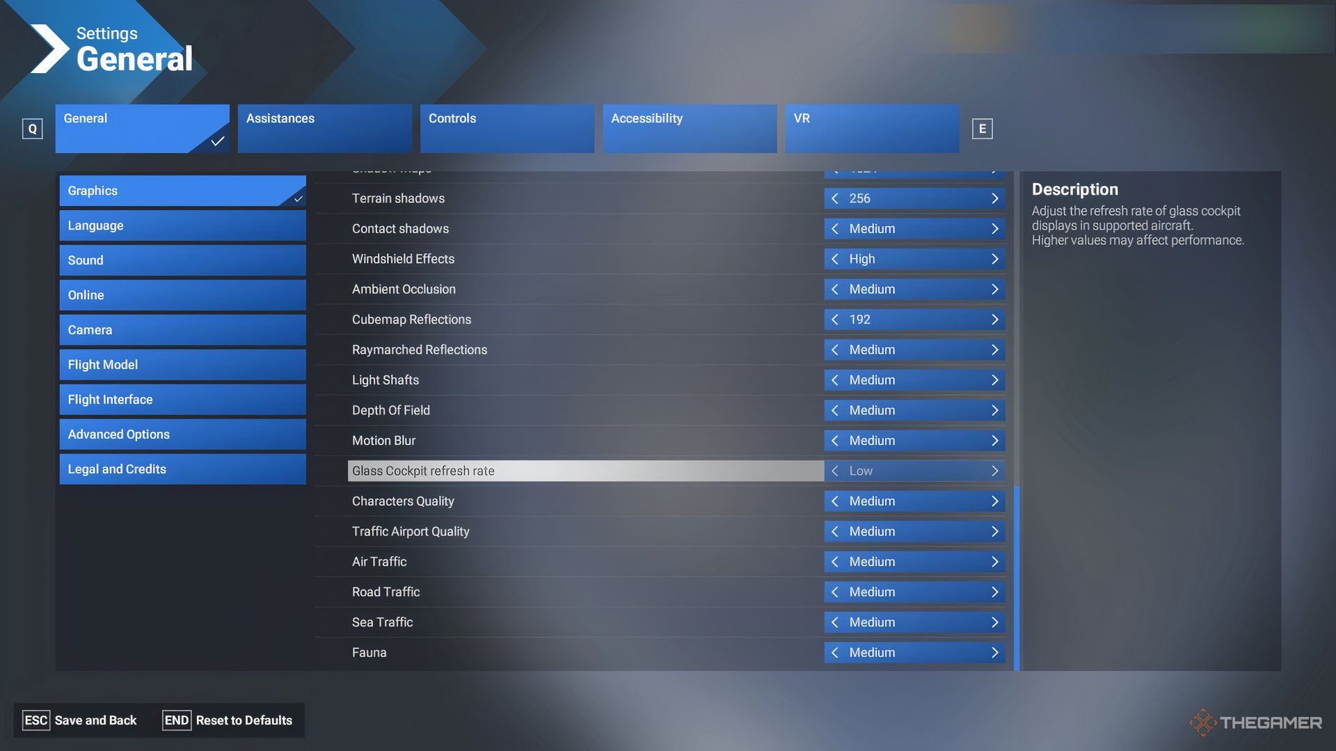 Showcasing the Graphics tab in General Settings In Microsoft Flight Simulator 2024's Settings menu.