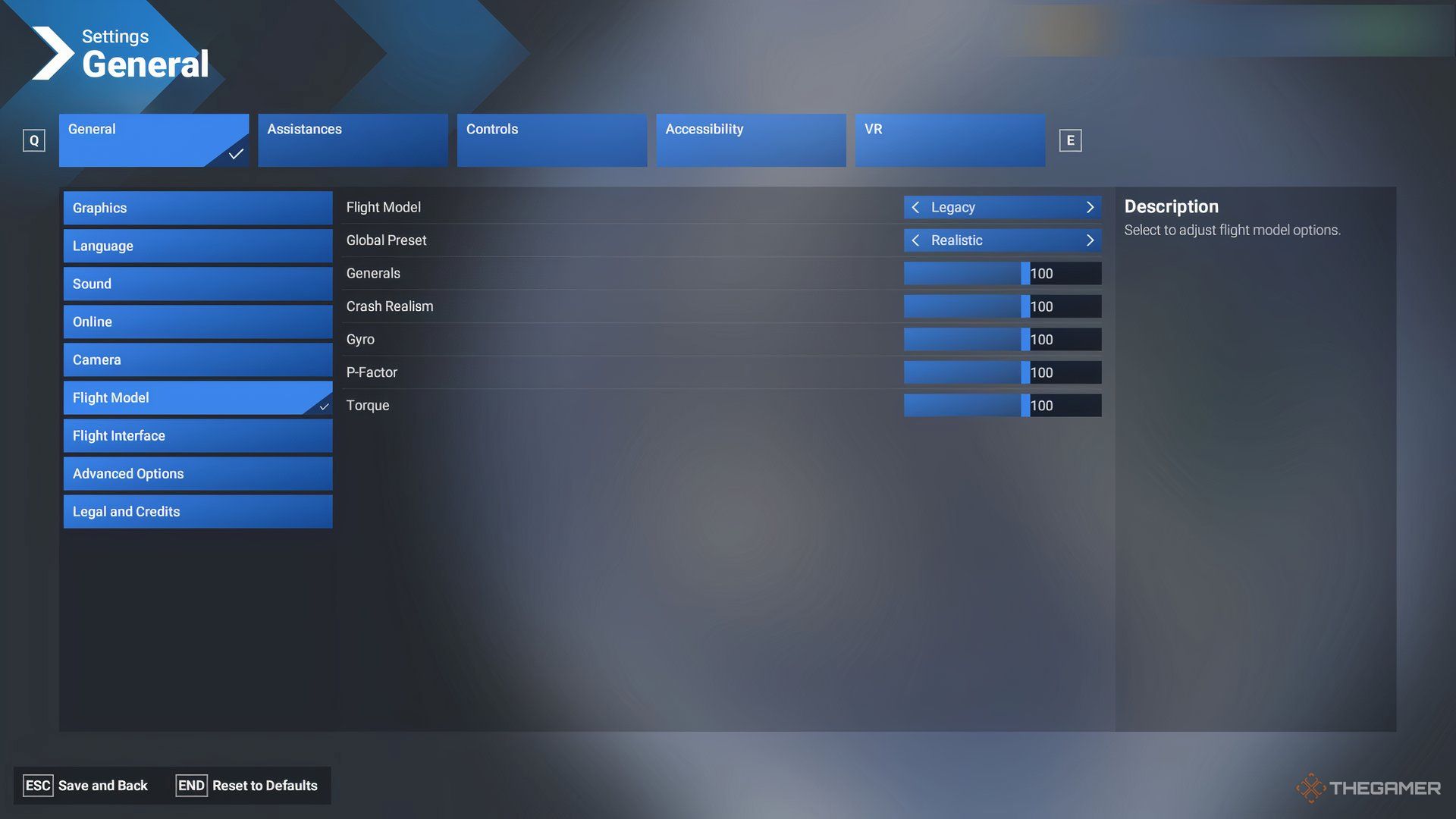 Showcasing the Flight Model tab in General Settings In Microsoft Flight Simulator 2024's Settings menu.