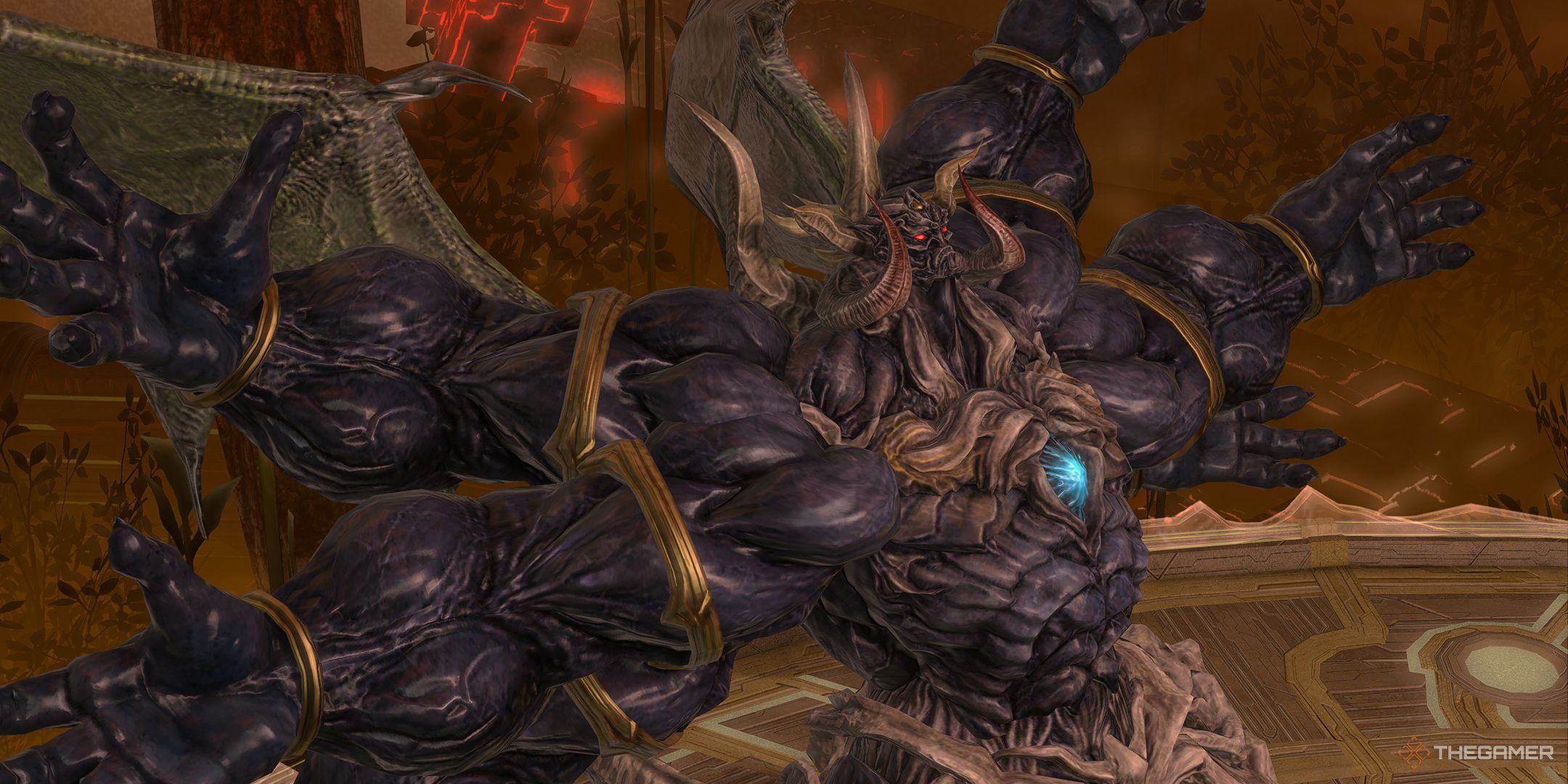 Sephirot spreading his arms in Containment Bay S1T7 in Final Fantasy 14.