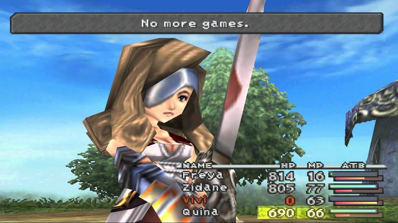 A screenshot of the Beatrix boss fight from Final Fantasy 9. 