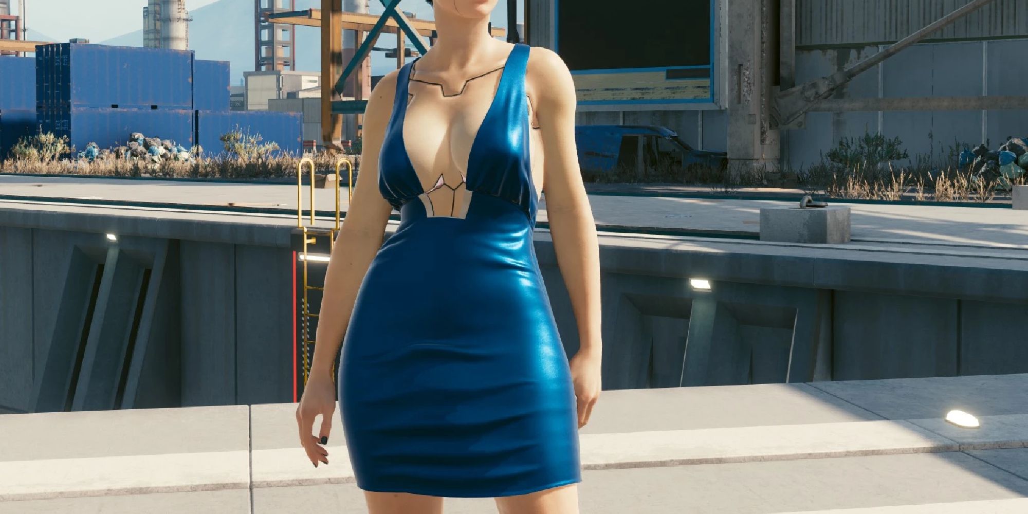 Screenshot showing how the chich dress in blue looks on Fem V.