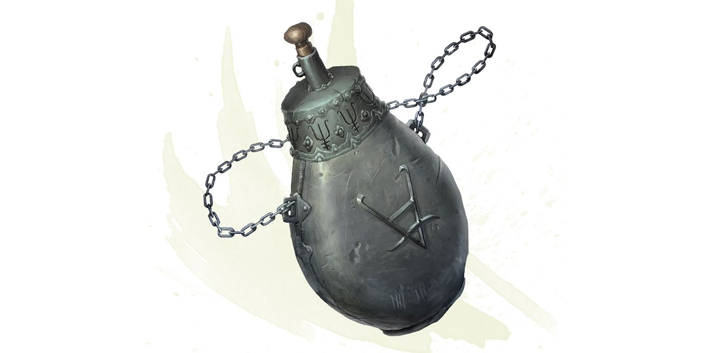 Dungeons & Dragons art of an iron flask with chains.