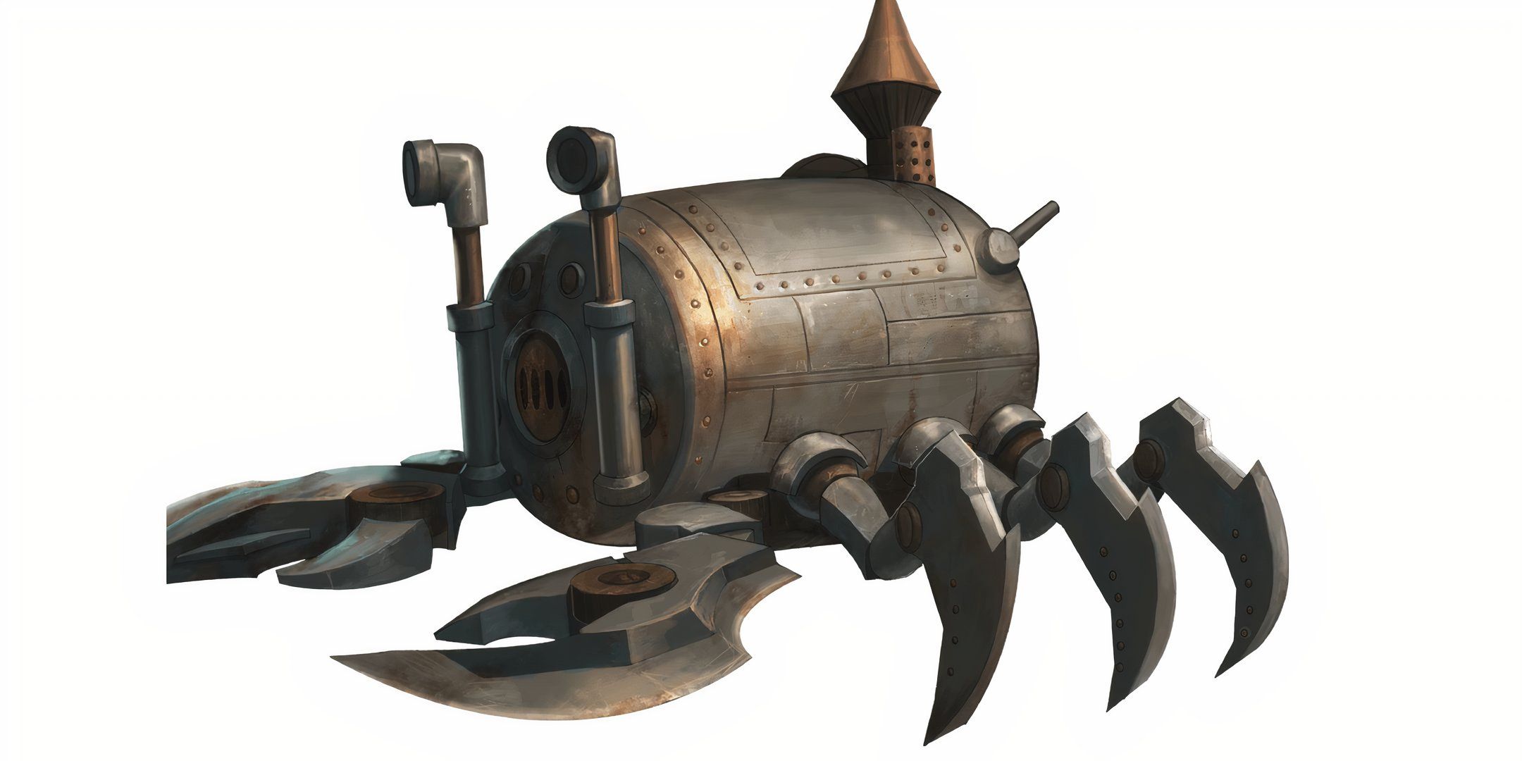 The Apparatus of Kwalish, a large cylindrical metal submarine, from Dungeons & Dragons. 