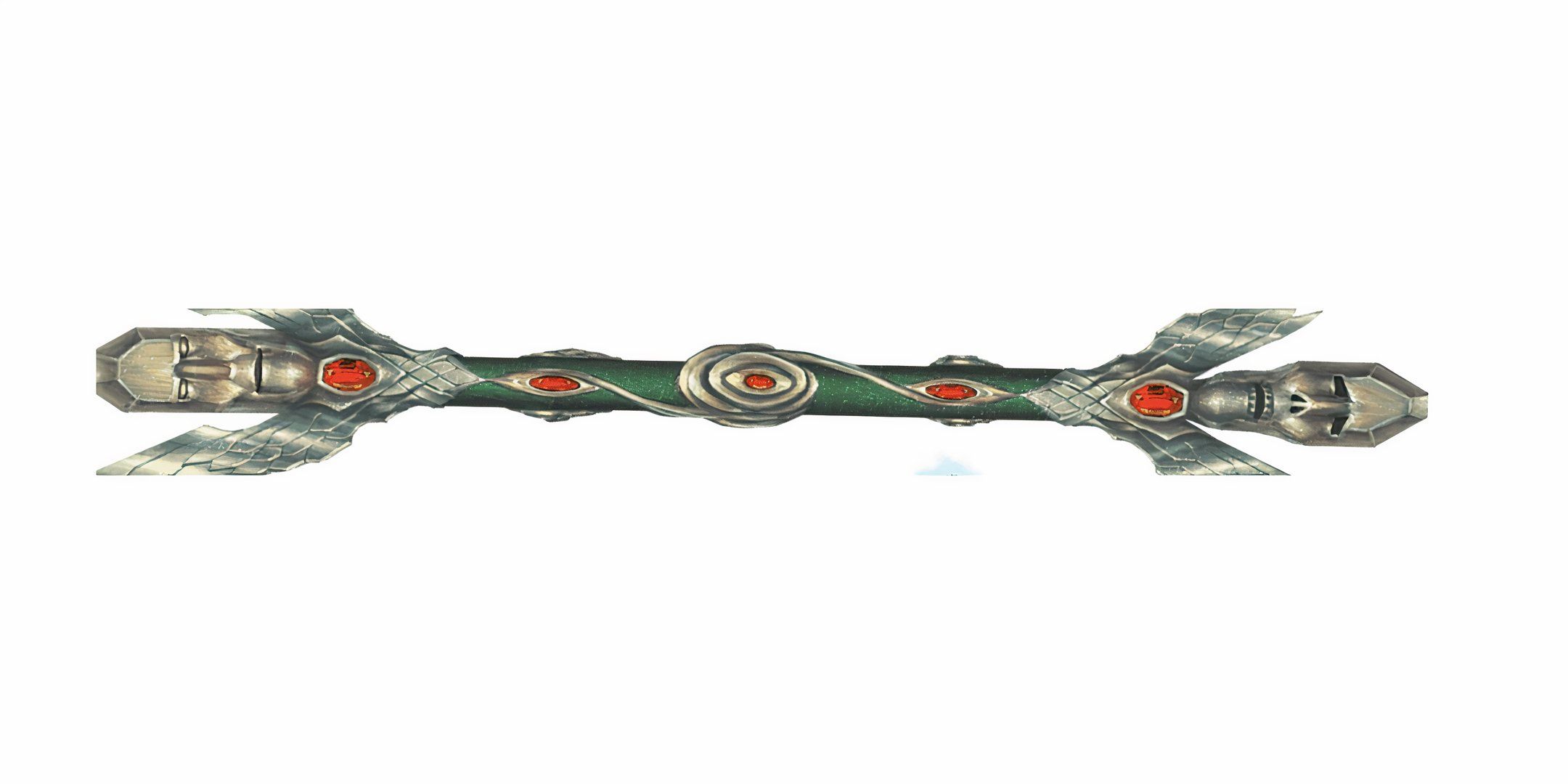 A silver, metallic rod with red circles in Dungeons & Dragons.