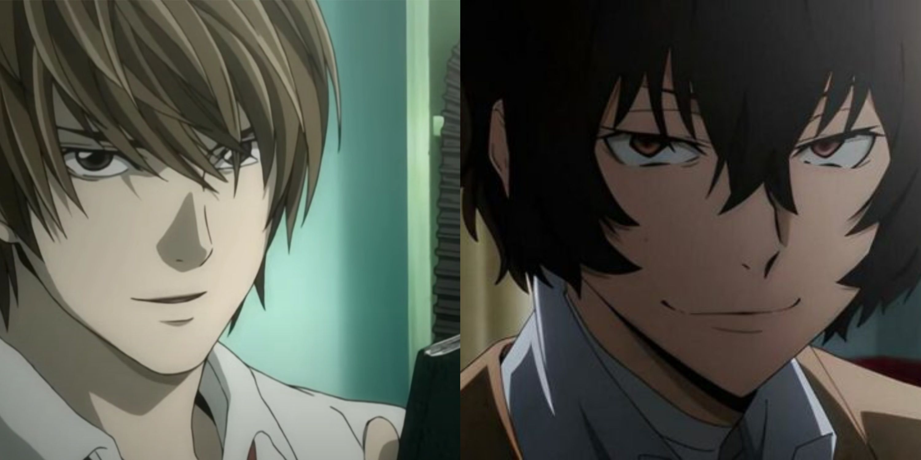 A collage of Light Yagami (left) and Dazai Osamu (right).