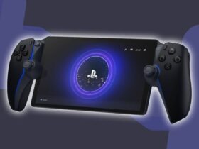 PlayStation Portal Midnight Black edition with blue and navy GamesRadar+ backdrop