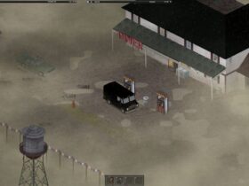 Refueling a van in Project Zomboid with the Build 42 beta's lighting making it very foggy