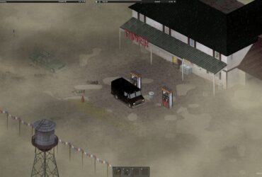 Refueling a van in Project Zomboid with the Build 42 beta's lighting making it very foggy