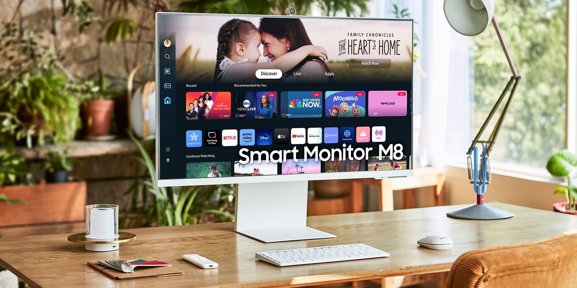 The Samsung Smart Monitor M8 M80D showing supported streaming apps