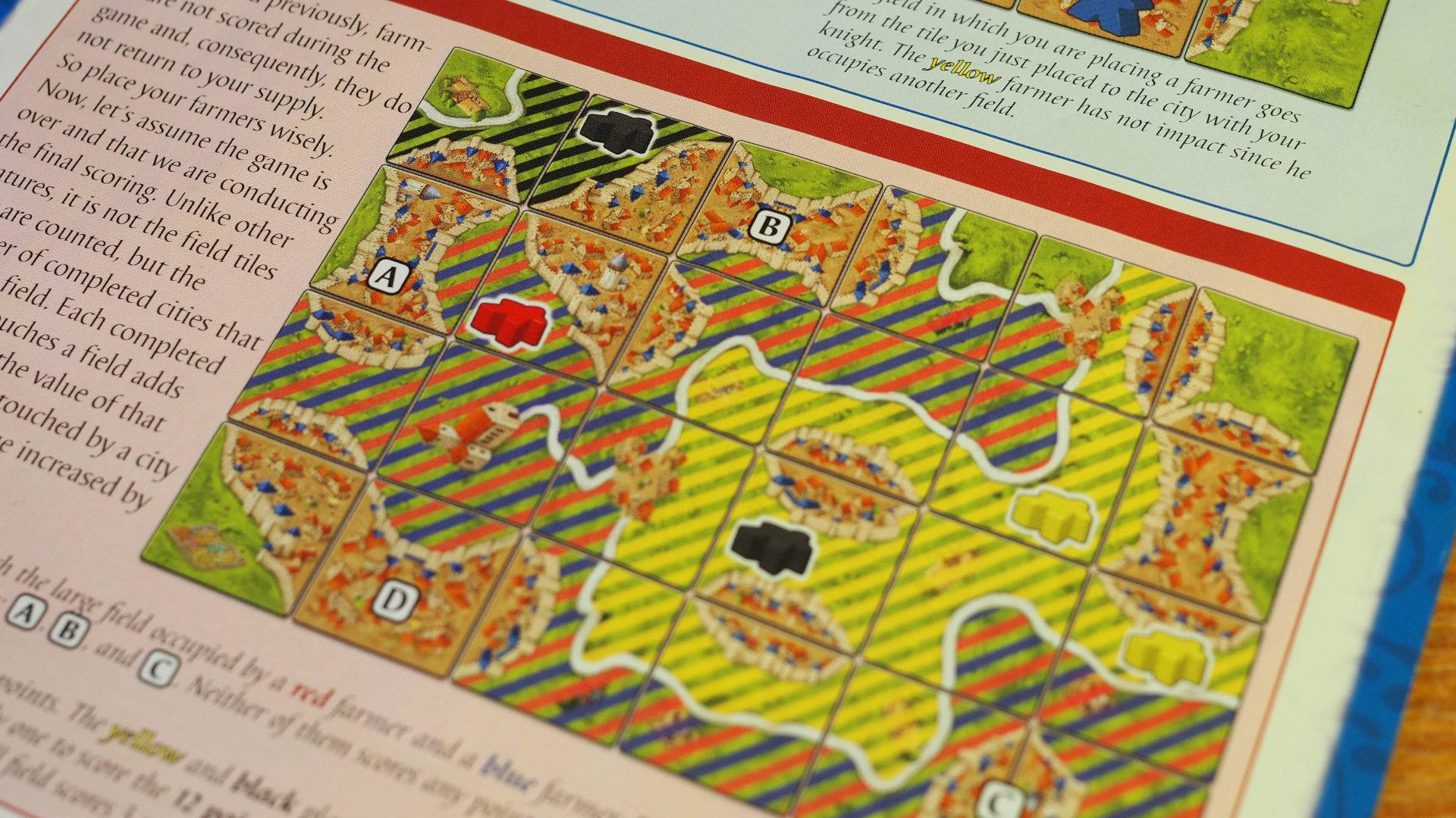 Carcassonne diagram showing how to score farmer fields