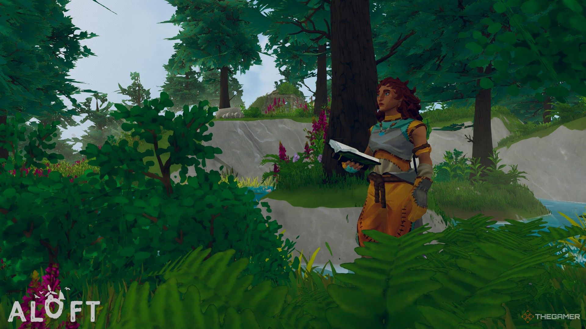 A player reading a field guide in Aloft.