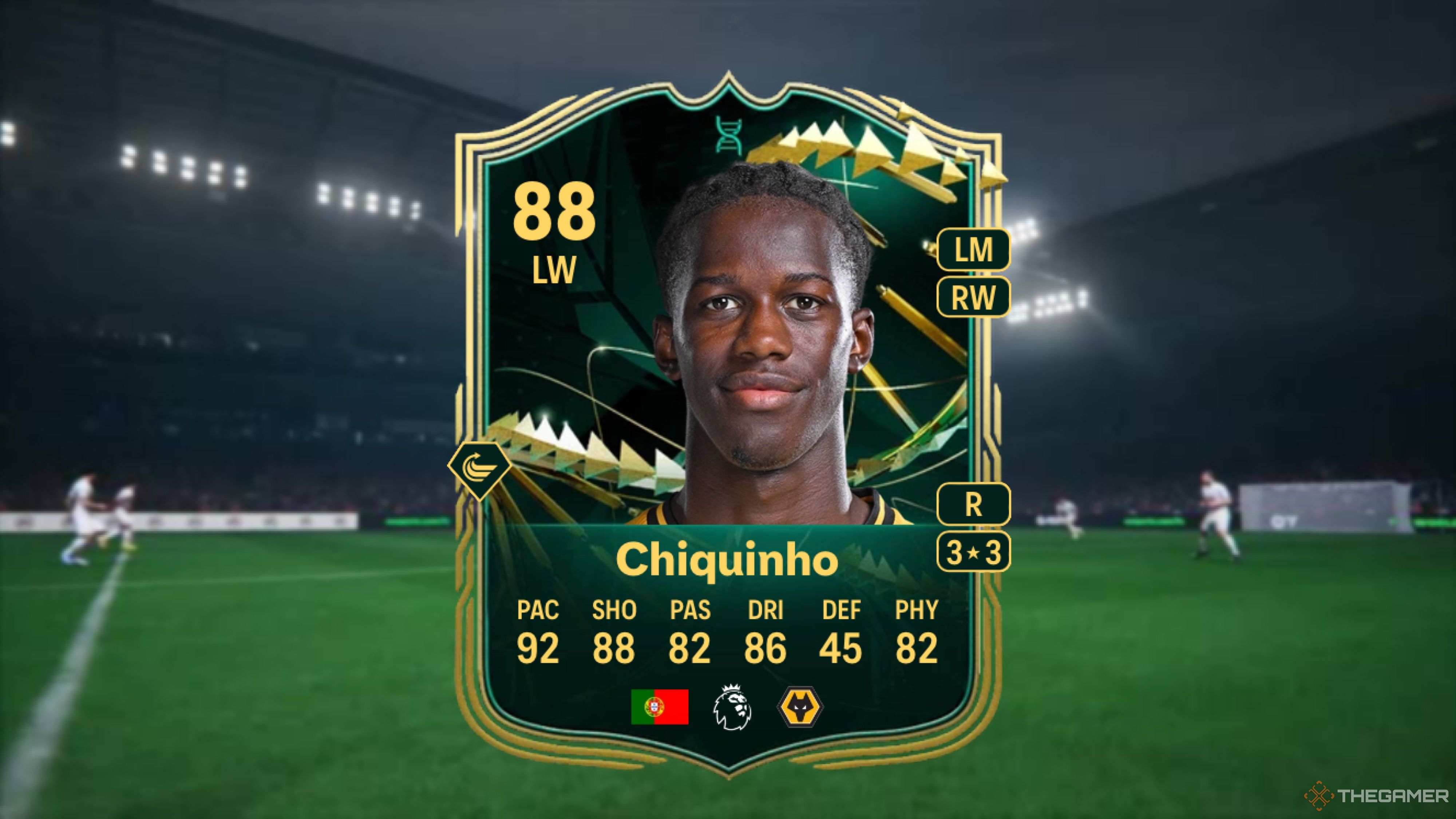 Image showing Chiquinho card against a faded stadium background.