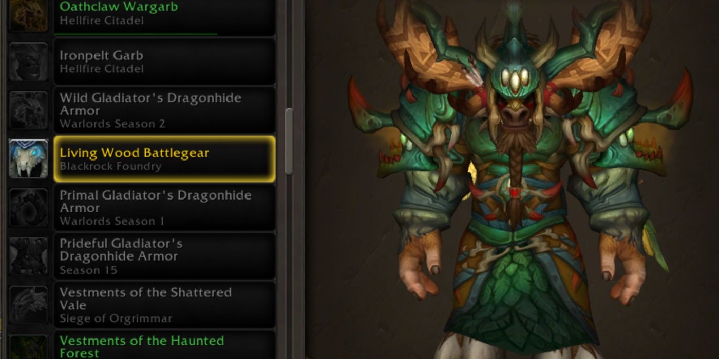 WoW tauren wearing the living wood battlegear transmog