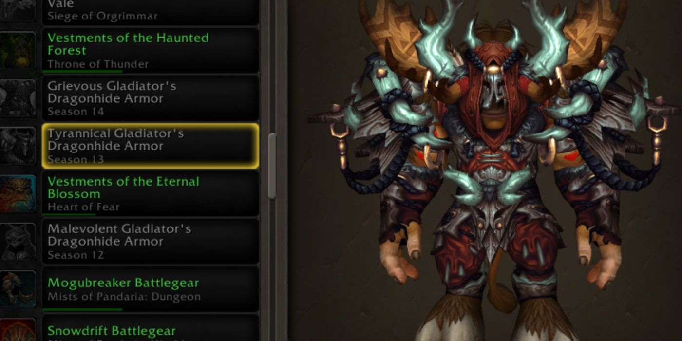 WoW tauren wearing the Tyrannical Gladiator's Dragonhide Armor transmog