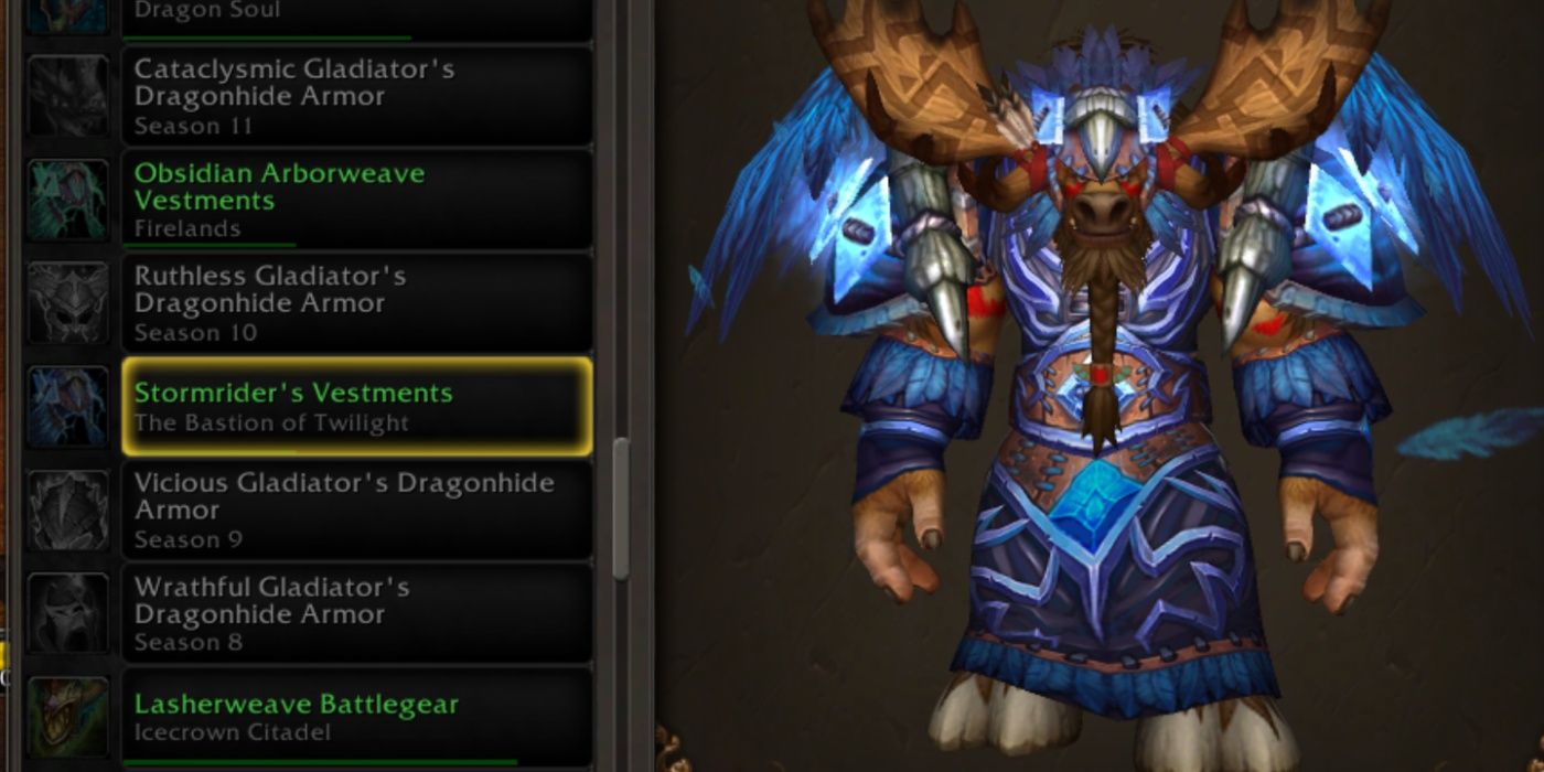 WoW tauren wearing the Stormrider's Vestments transmog