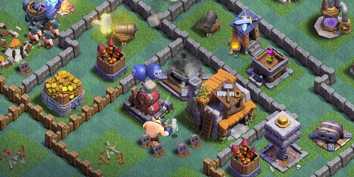 A developed village in Clash of Clans.