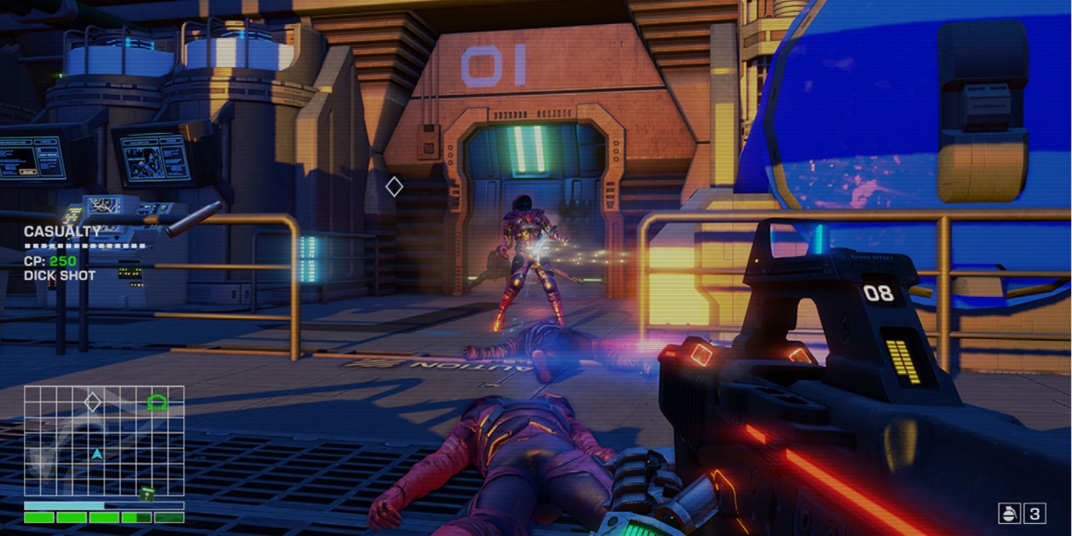 Rex Colt shoots at an enemy in Far Cry 3 Blood Dragon 