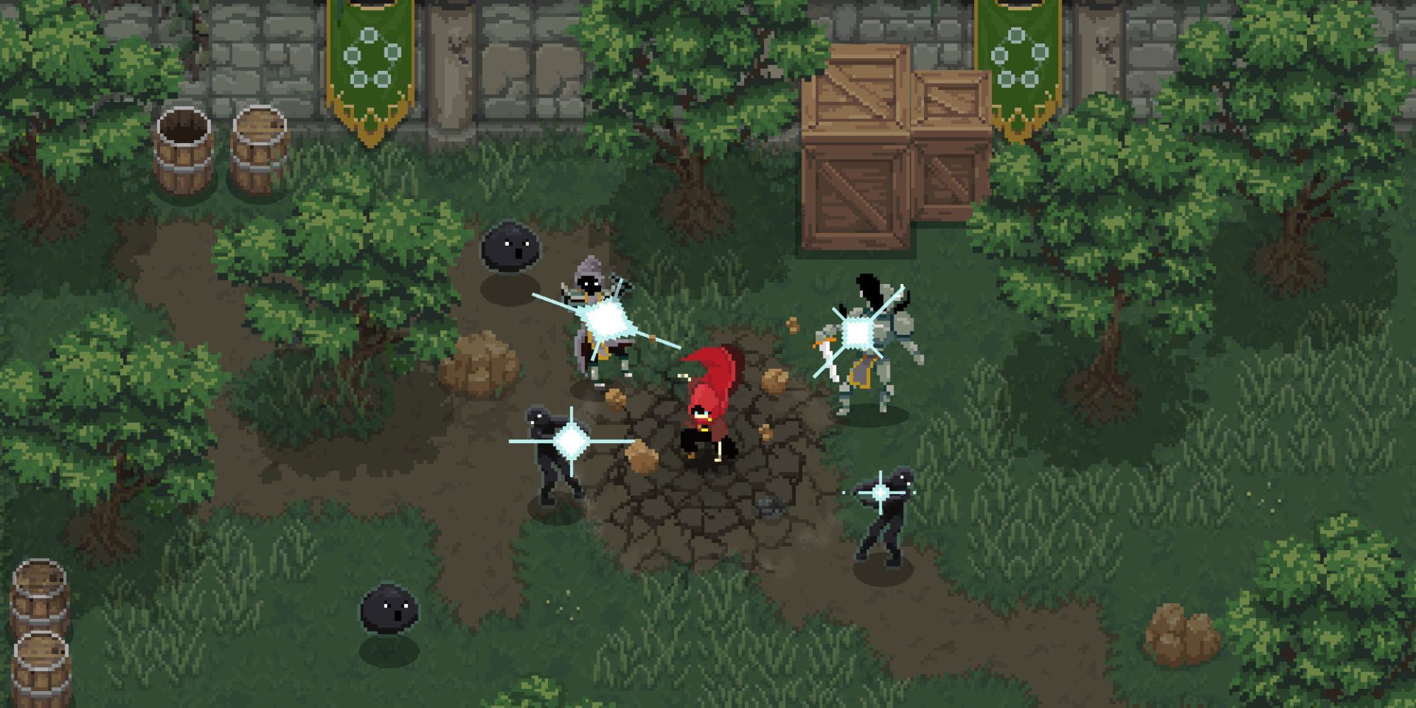 A player attacking multiple enemies in Wizard of Legend