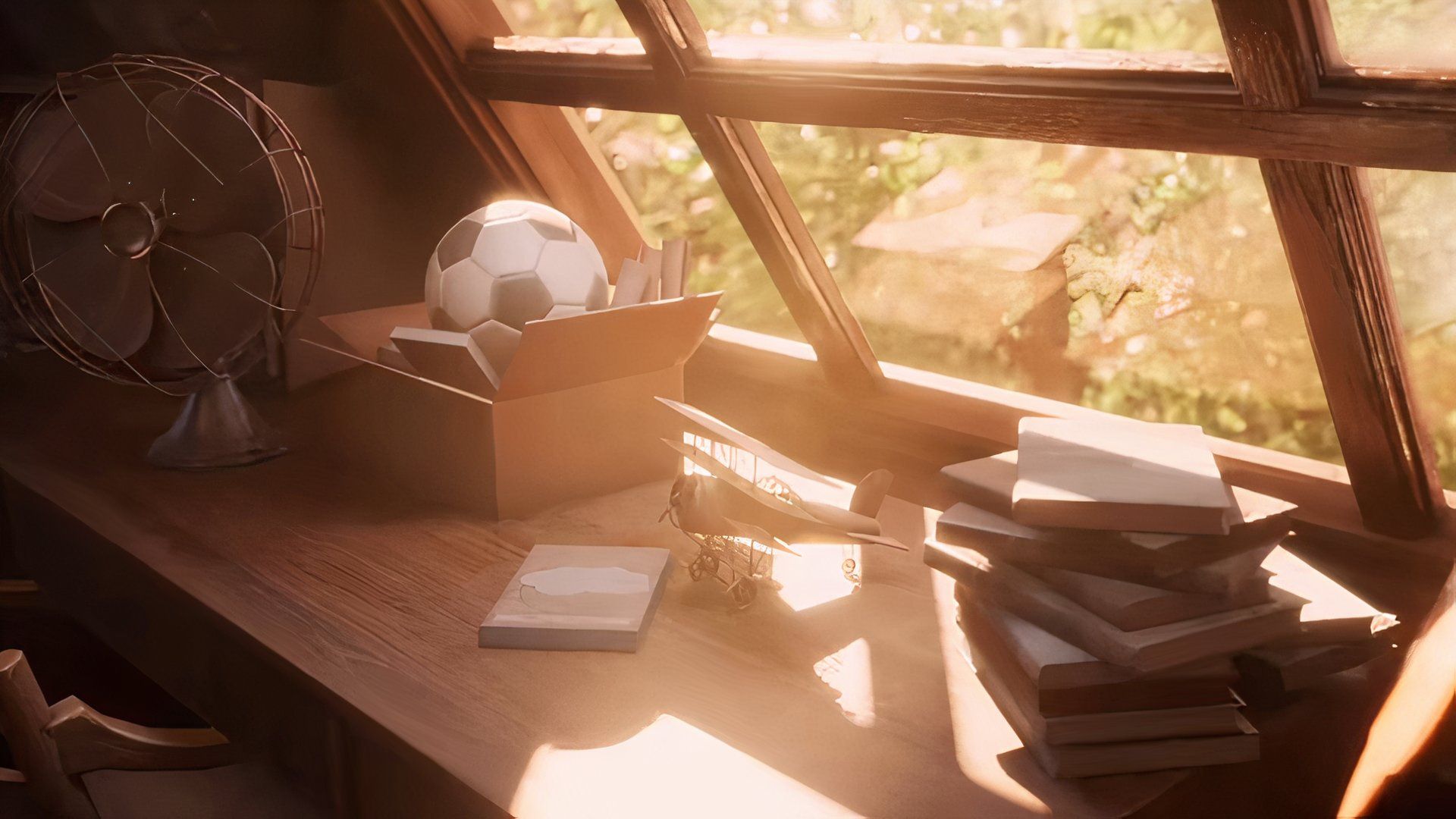 Love And Deepspace: An image of a shelf in the attic of Caleb's home.