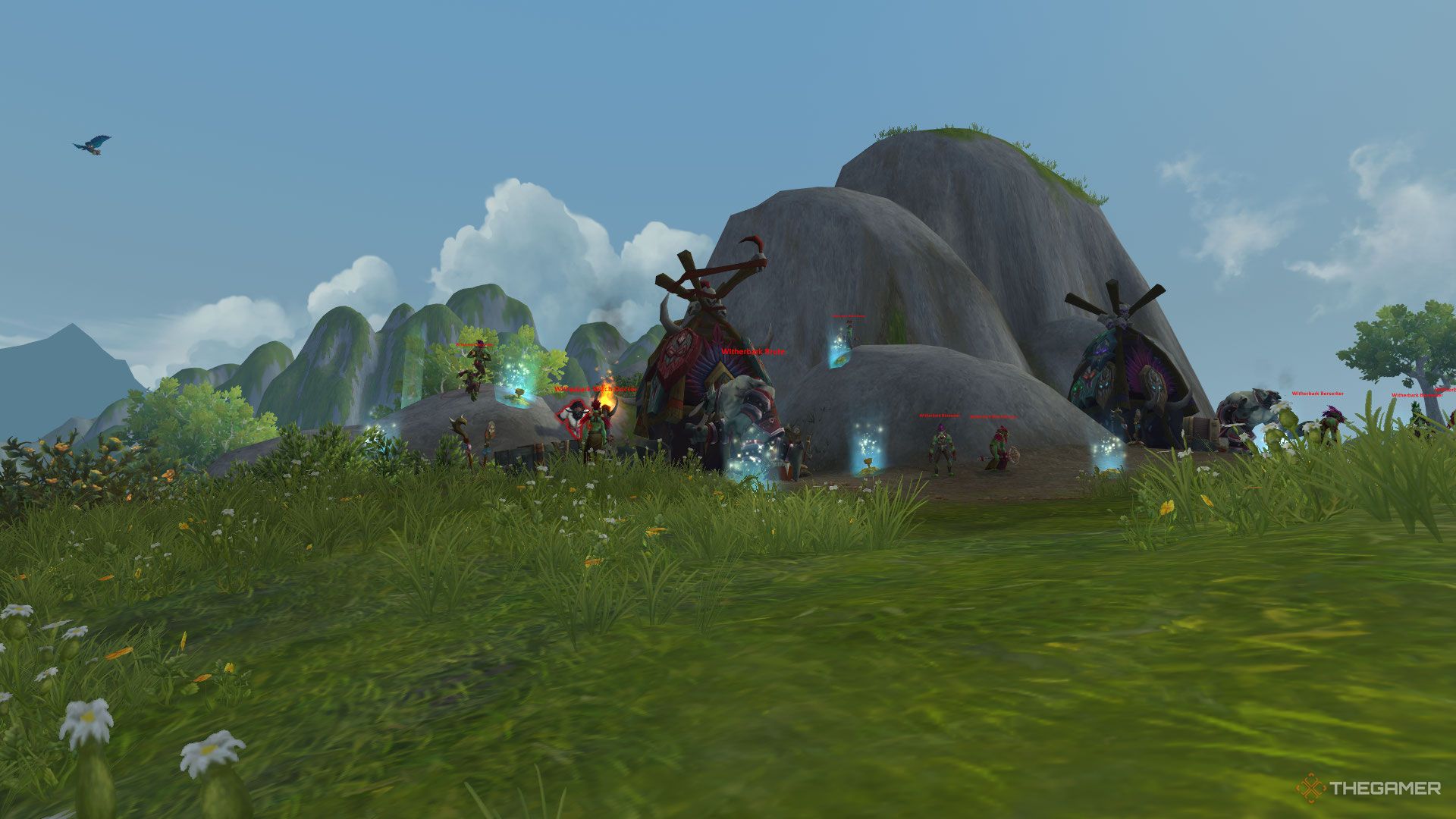 A large group of enemies in Plunderstorm in World of Warcraft. 