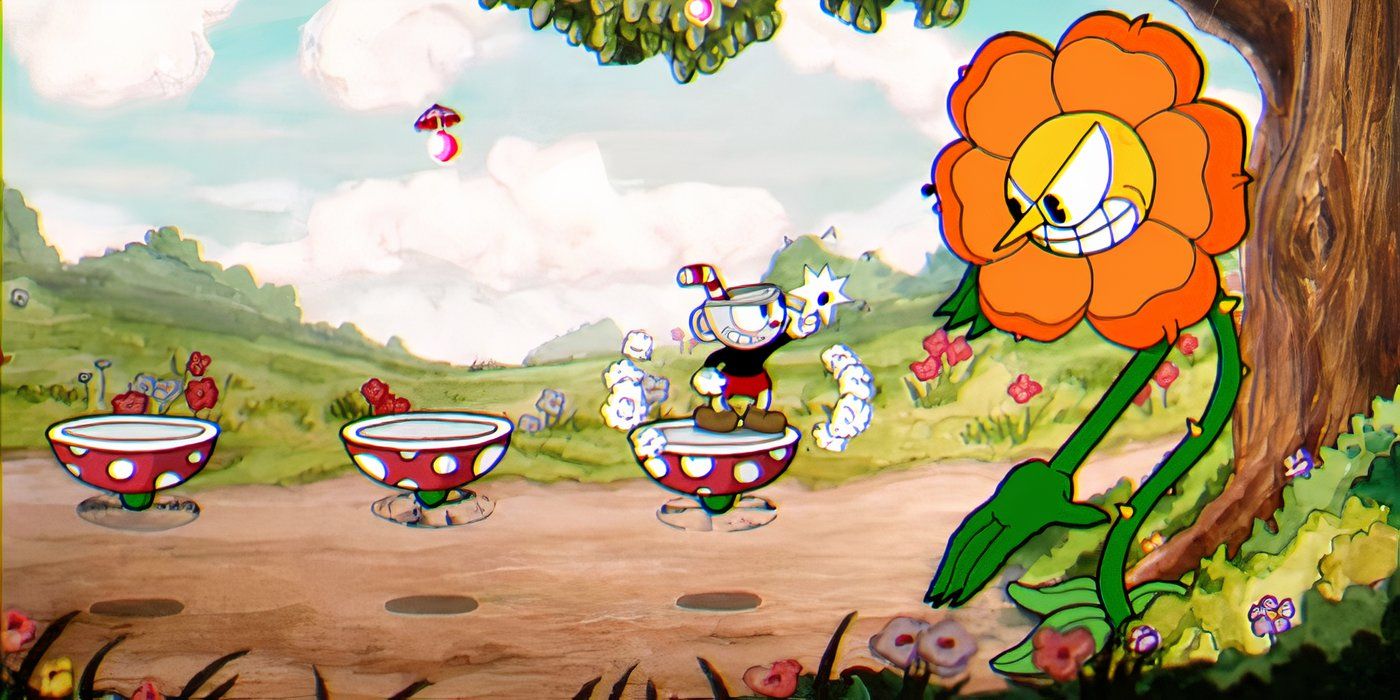 Cuphead in the Cagney Carnation boss fight.