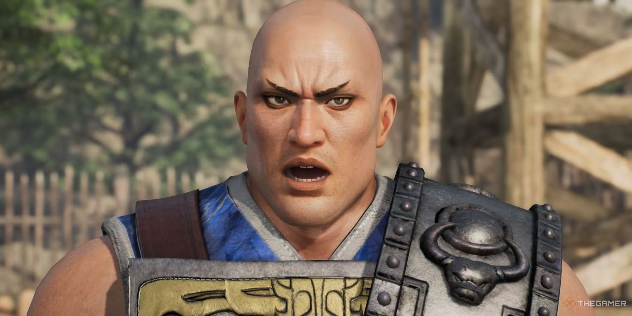 a closeup of dian wei in dynasty warriors: origins.