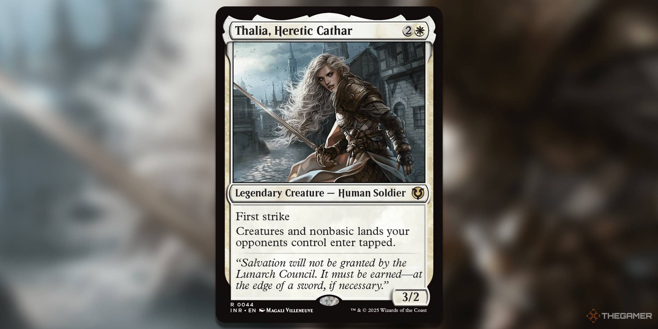 Image of Thalia, Heretic Cathar from Magic: the Gathering.