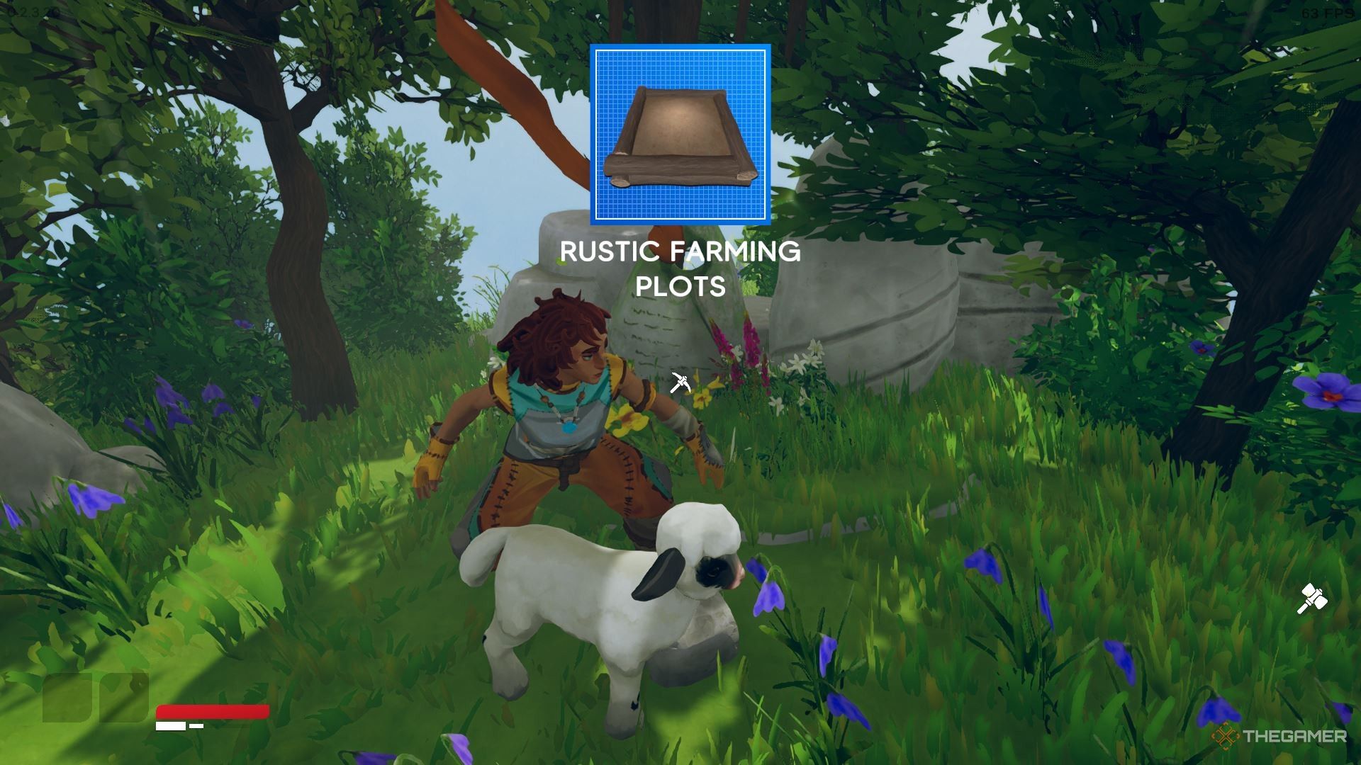 Finding the recipe for Rustic Farming Plots near a sheep in Aloft.