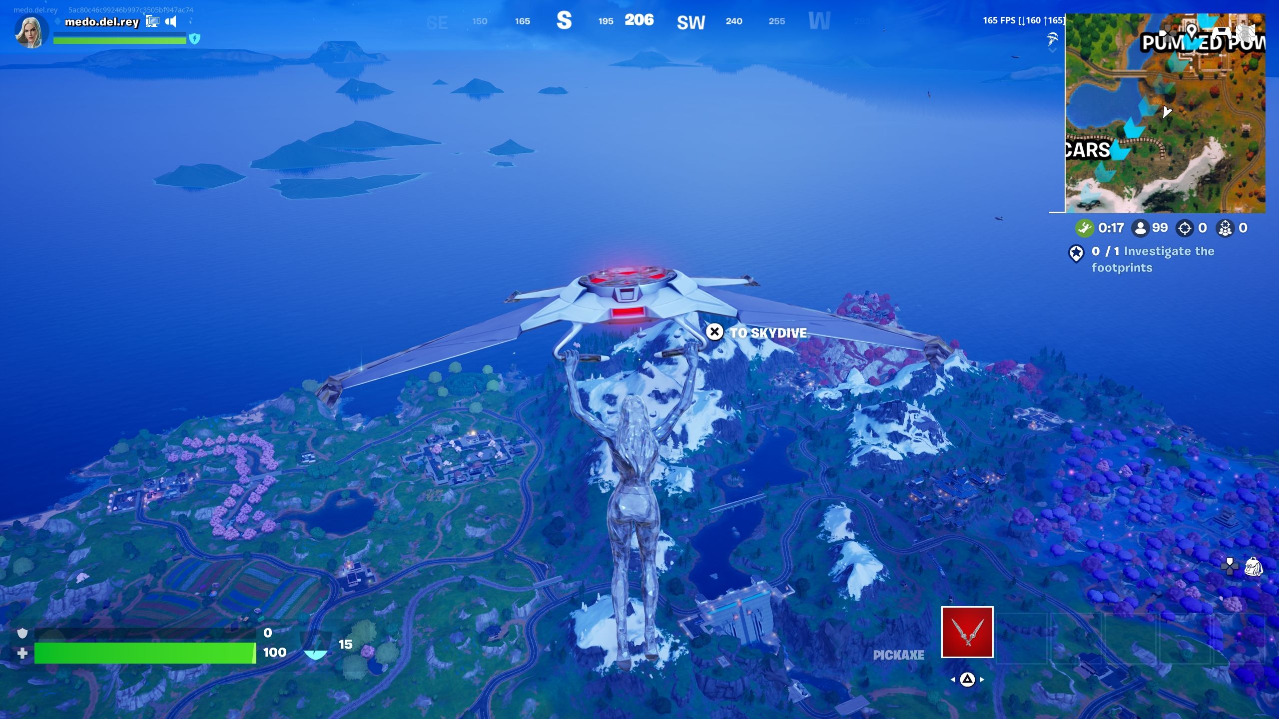 A picture of the player gliding airborne - Fortnite