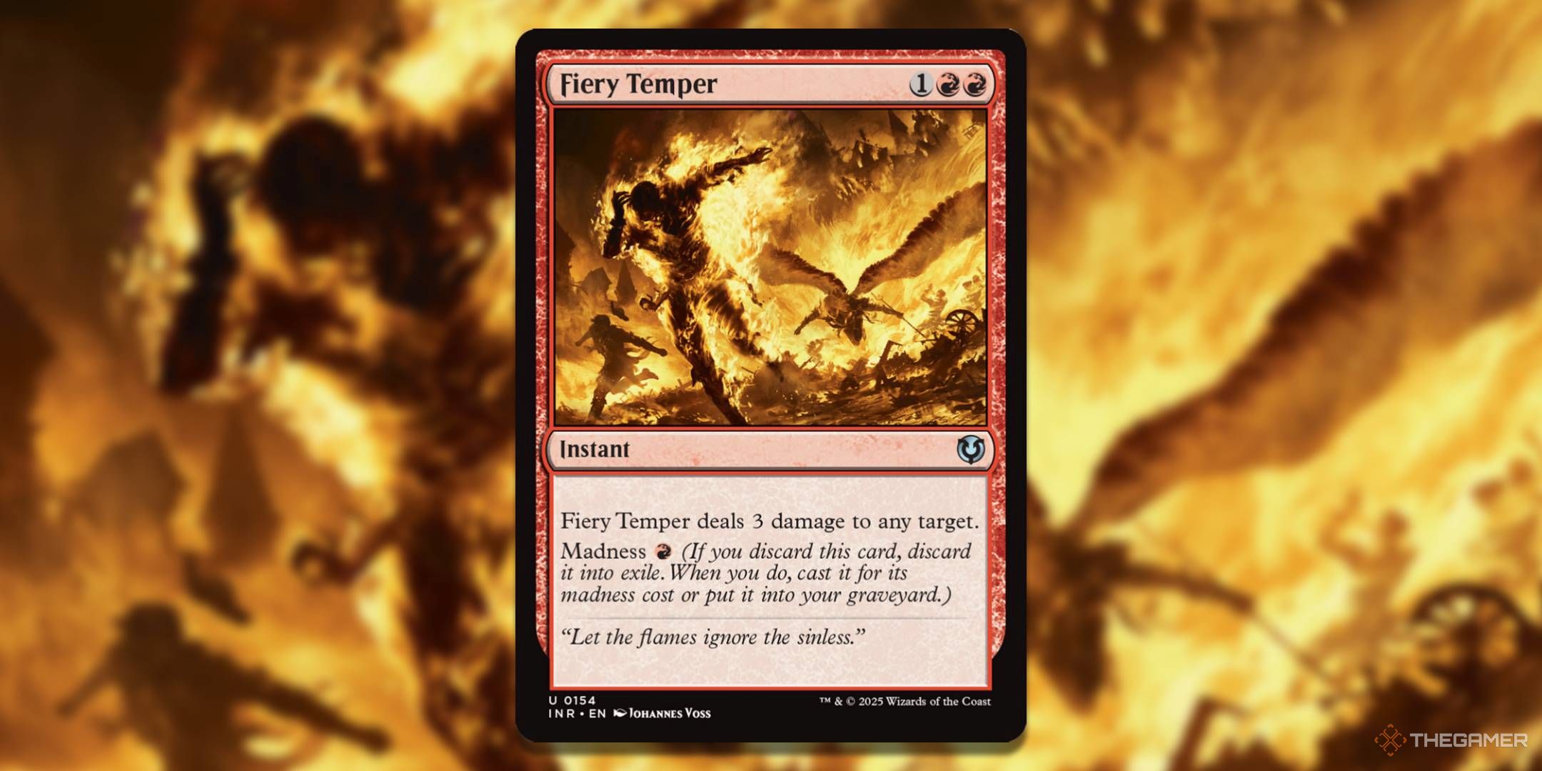 MTG Fiery Temper card and art in the background.