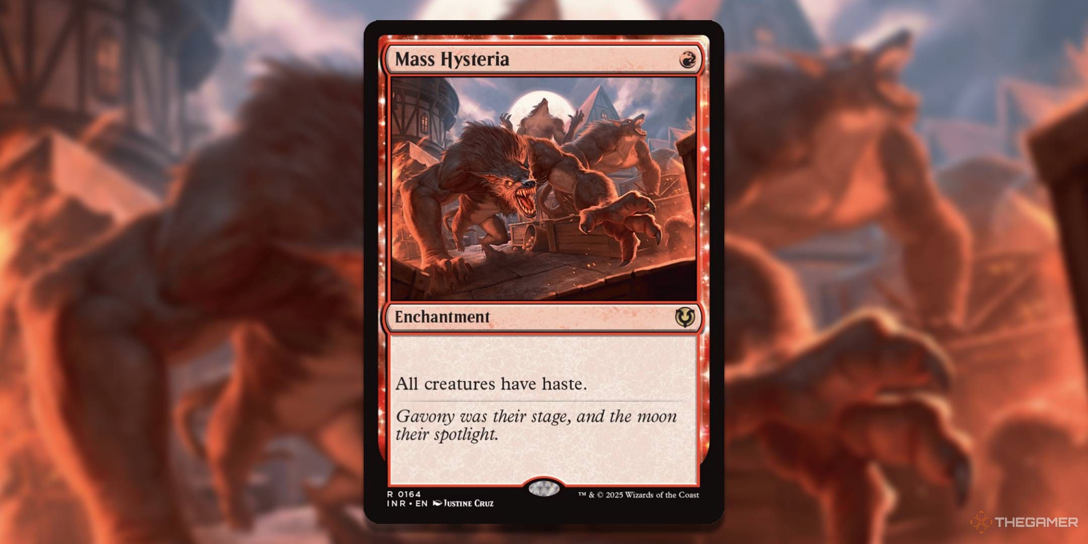 MTG Mass Hysteria card and art in the background.