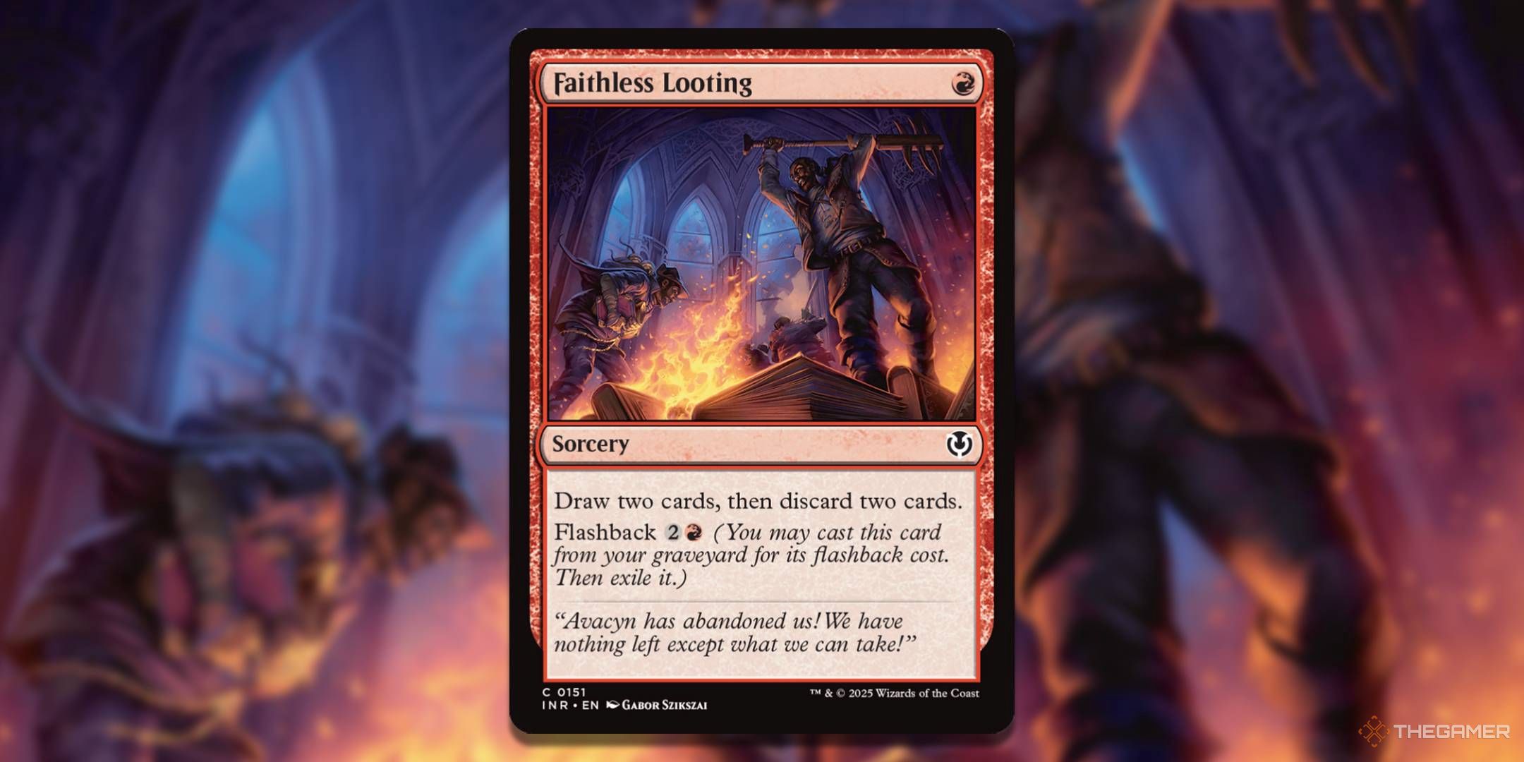 MTG Faithless Looting card and art in the background.