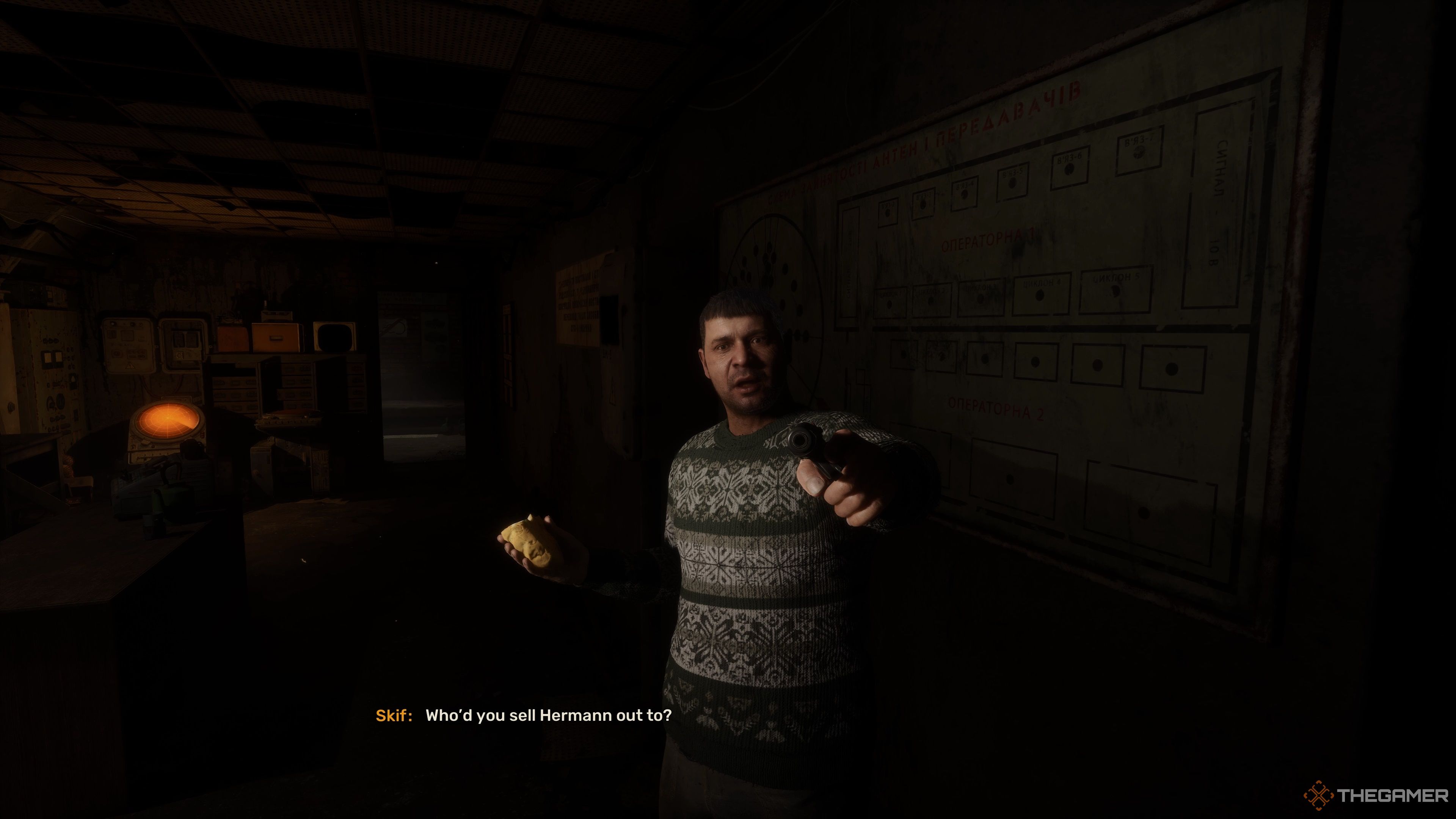 Talking to Solder in Stalker 2: Heart of Chornobyl.