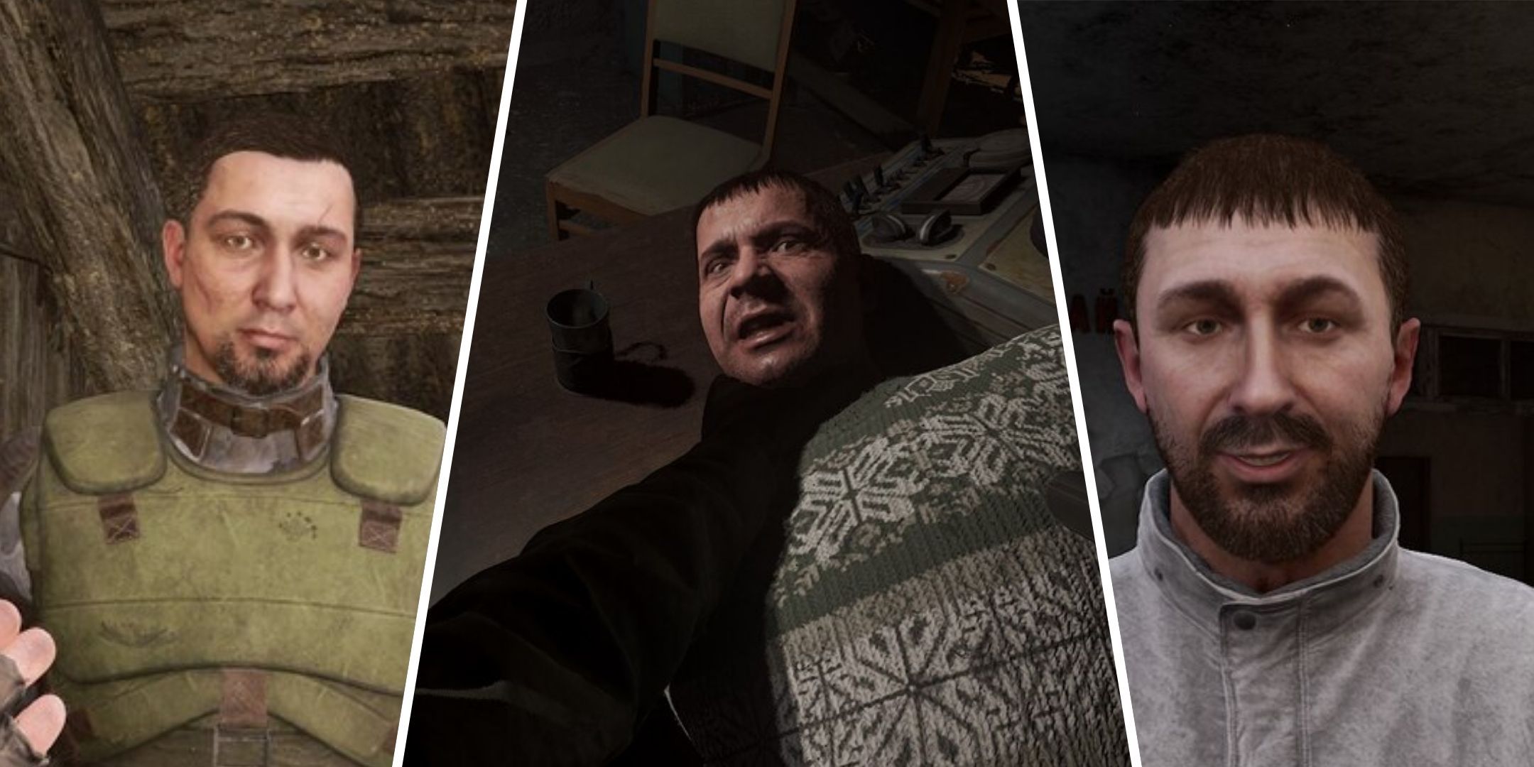 Split image of the Ninth, Solder and Mityay from Stalker 2: Heart Of Chornobyl.