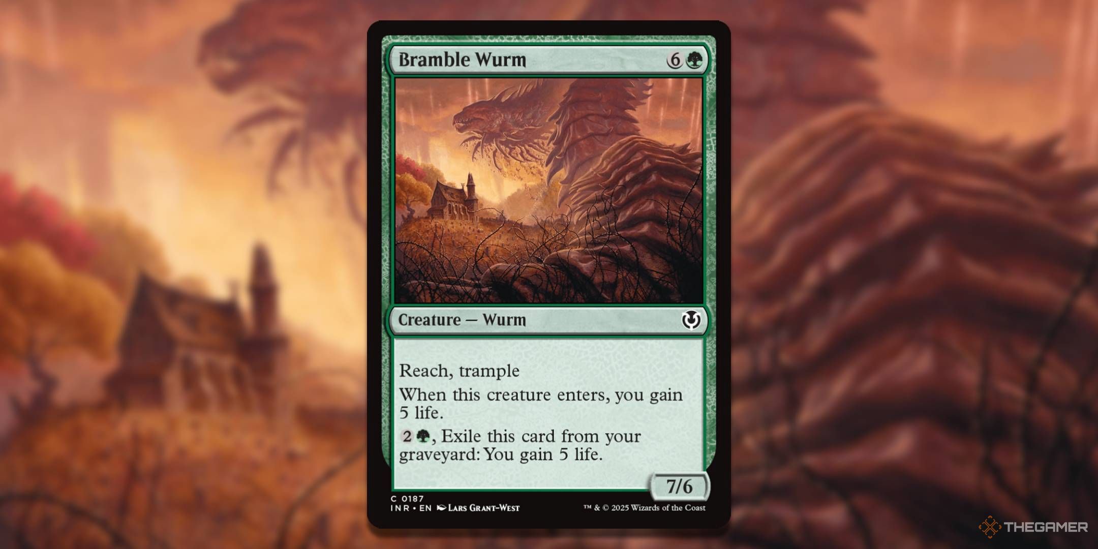 MTG Bramble Wurm card with the art in the background