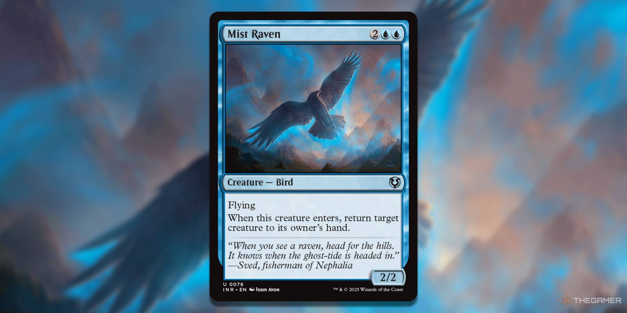 MTG Mist Raven card with the art in the background