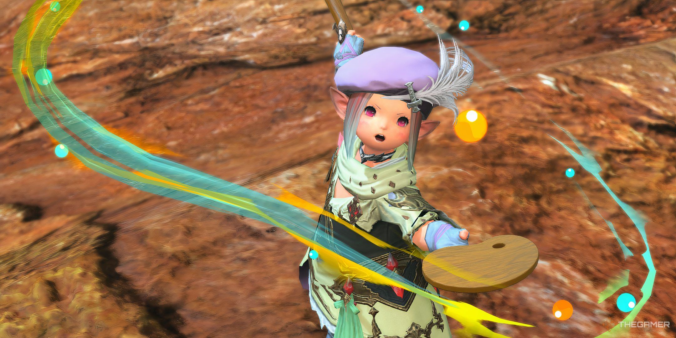 Pictomancer casting a spell in Final Fantasy 14