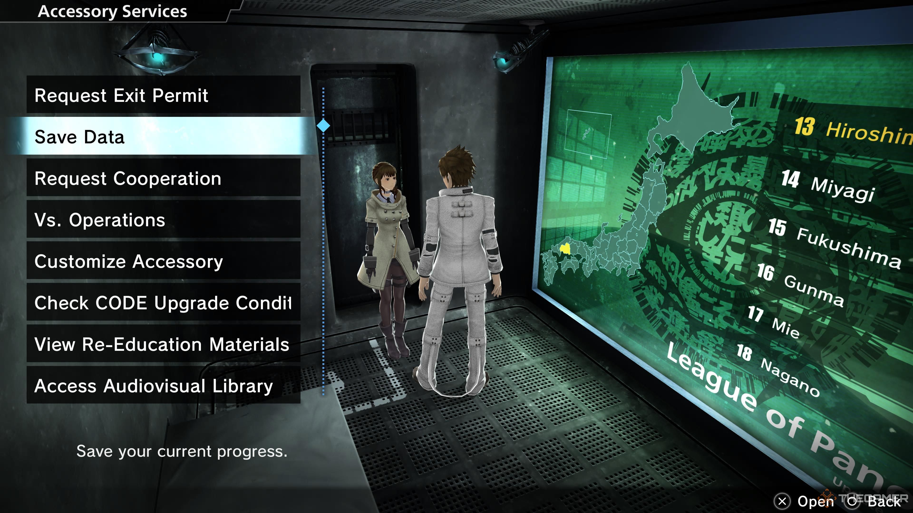 Talking to your Accessory to save in Freedom Wars Remastered.