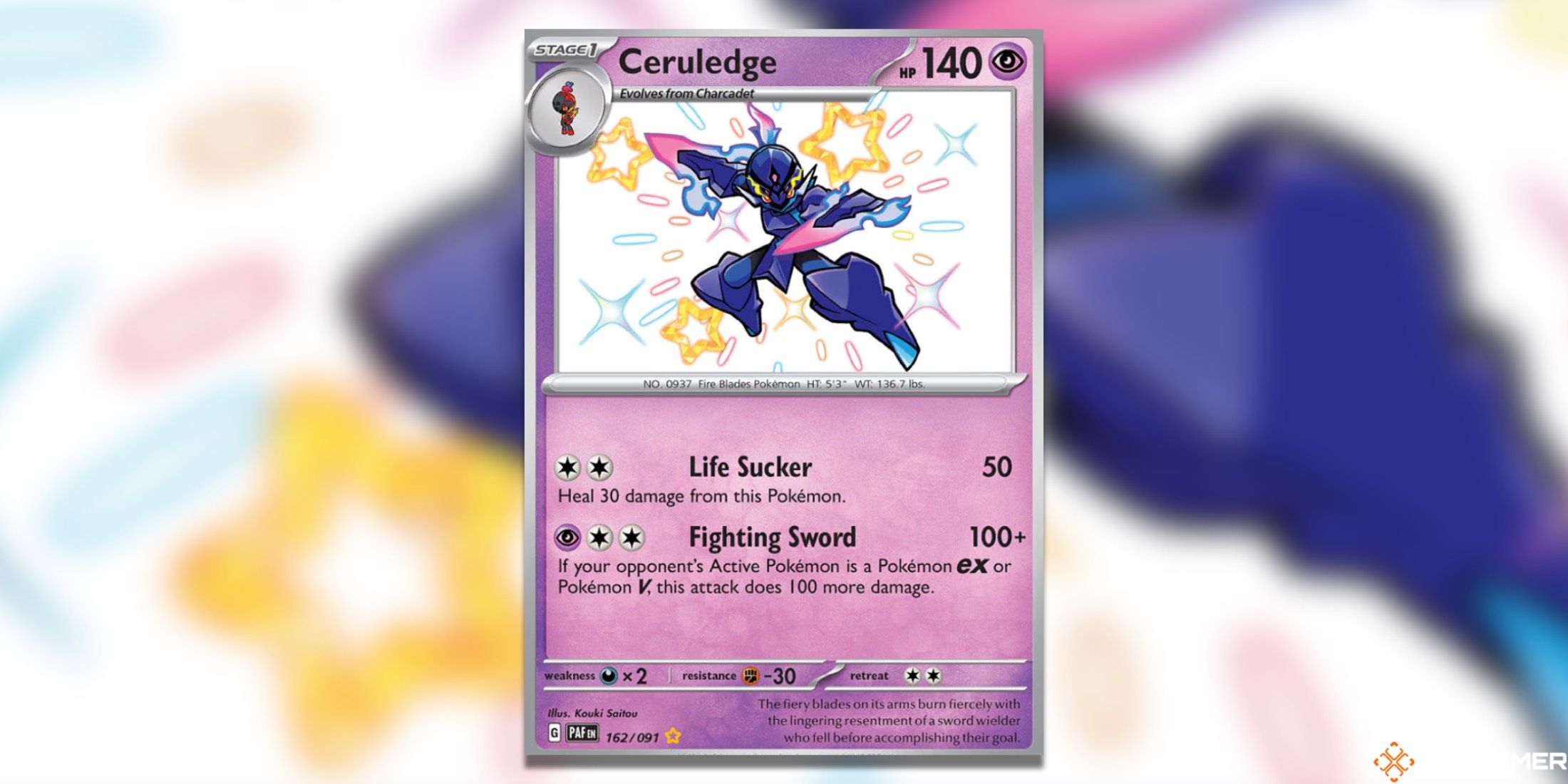 The Ceruledge from Paldean Fates in the Pokemon TCG.