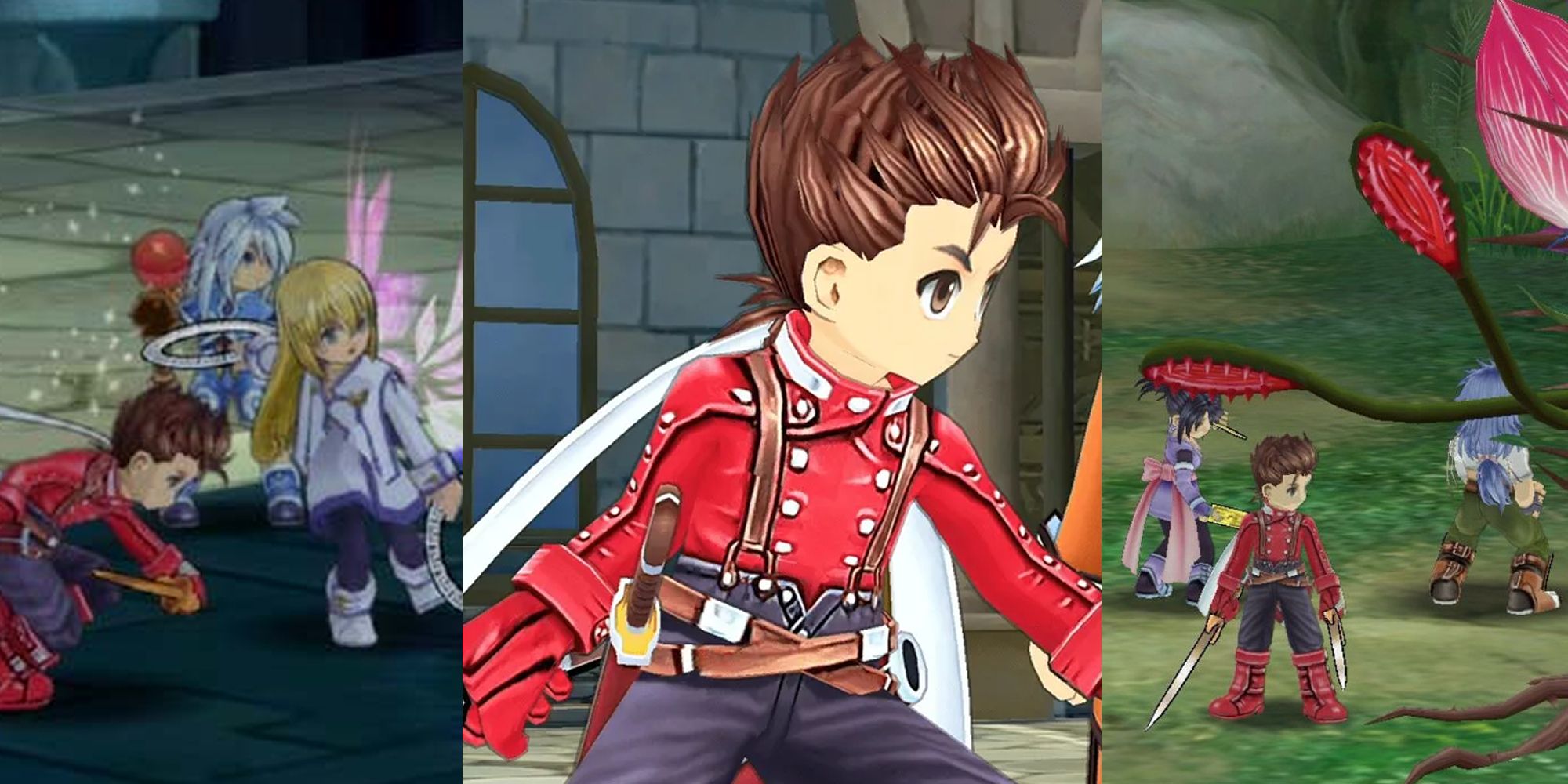 A Split Image showing Lloyd, Colette, Genis, Sheena, and Regal From Tales Of Symphonia