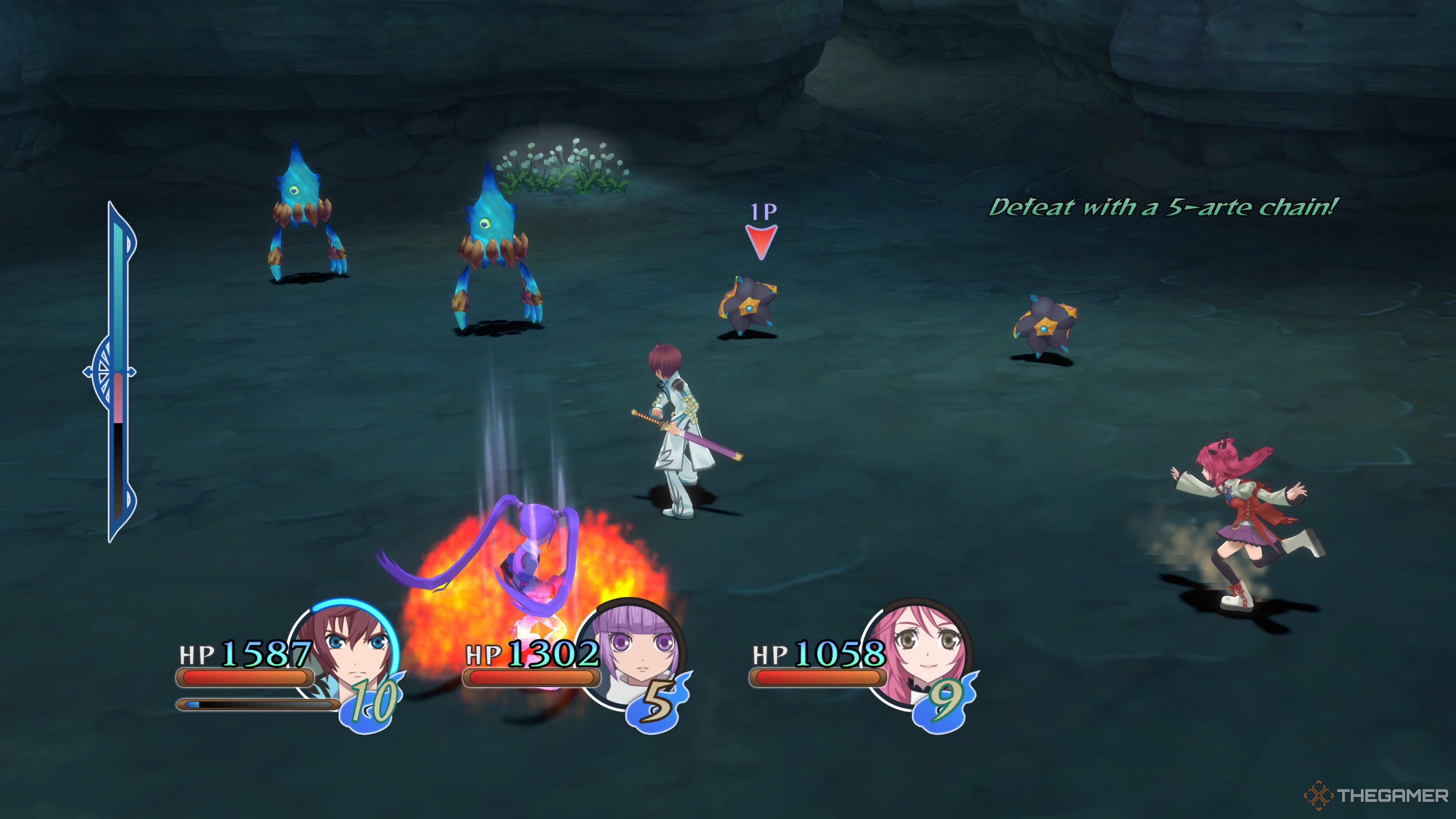 Tales of Graces f Remastered Asbel preparing to strike in Seaside Cavern